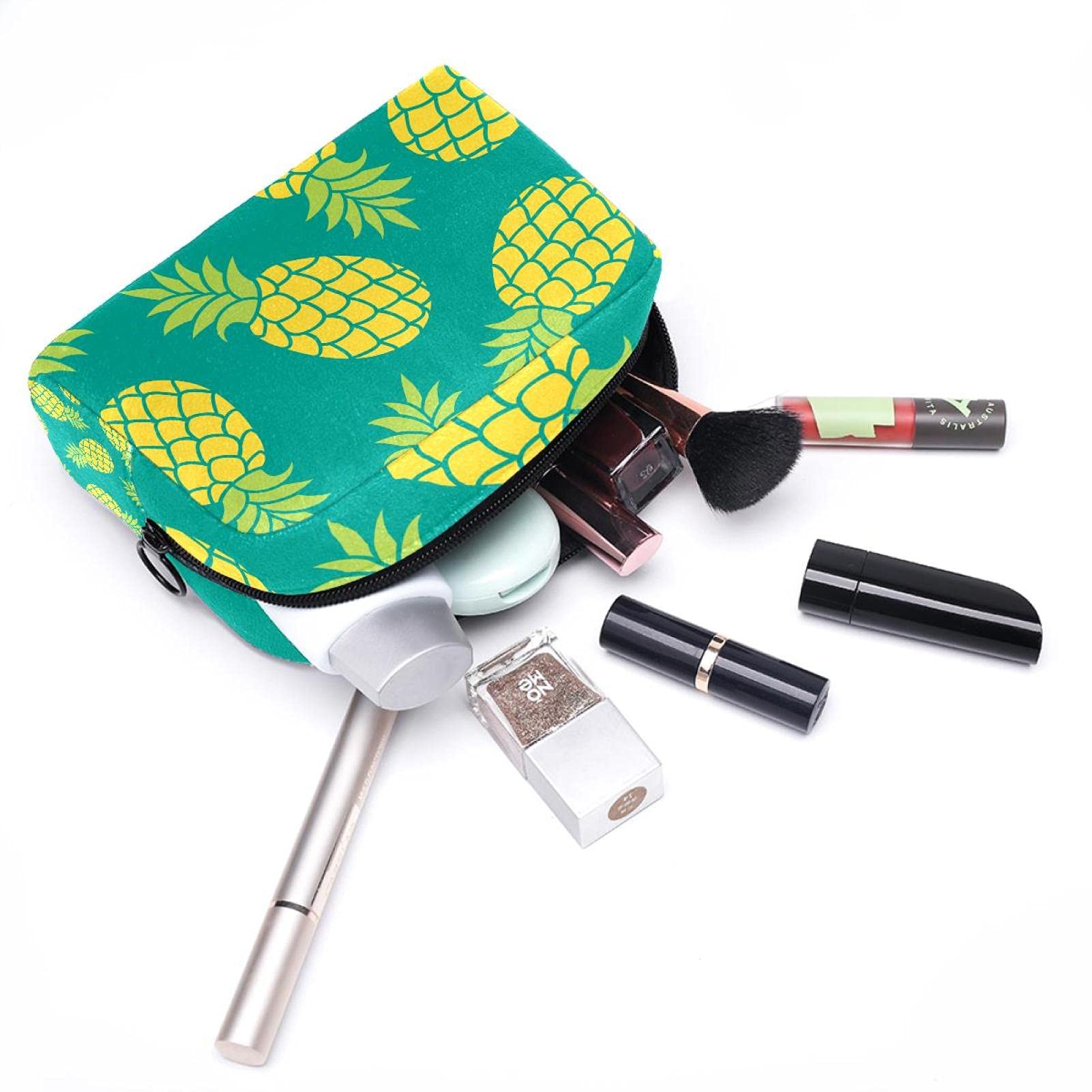 Large Yellow Pineapple Makeup Bag for Travel - Portable Cosmetic Organizer with Zipper for Women & Girls