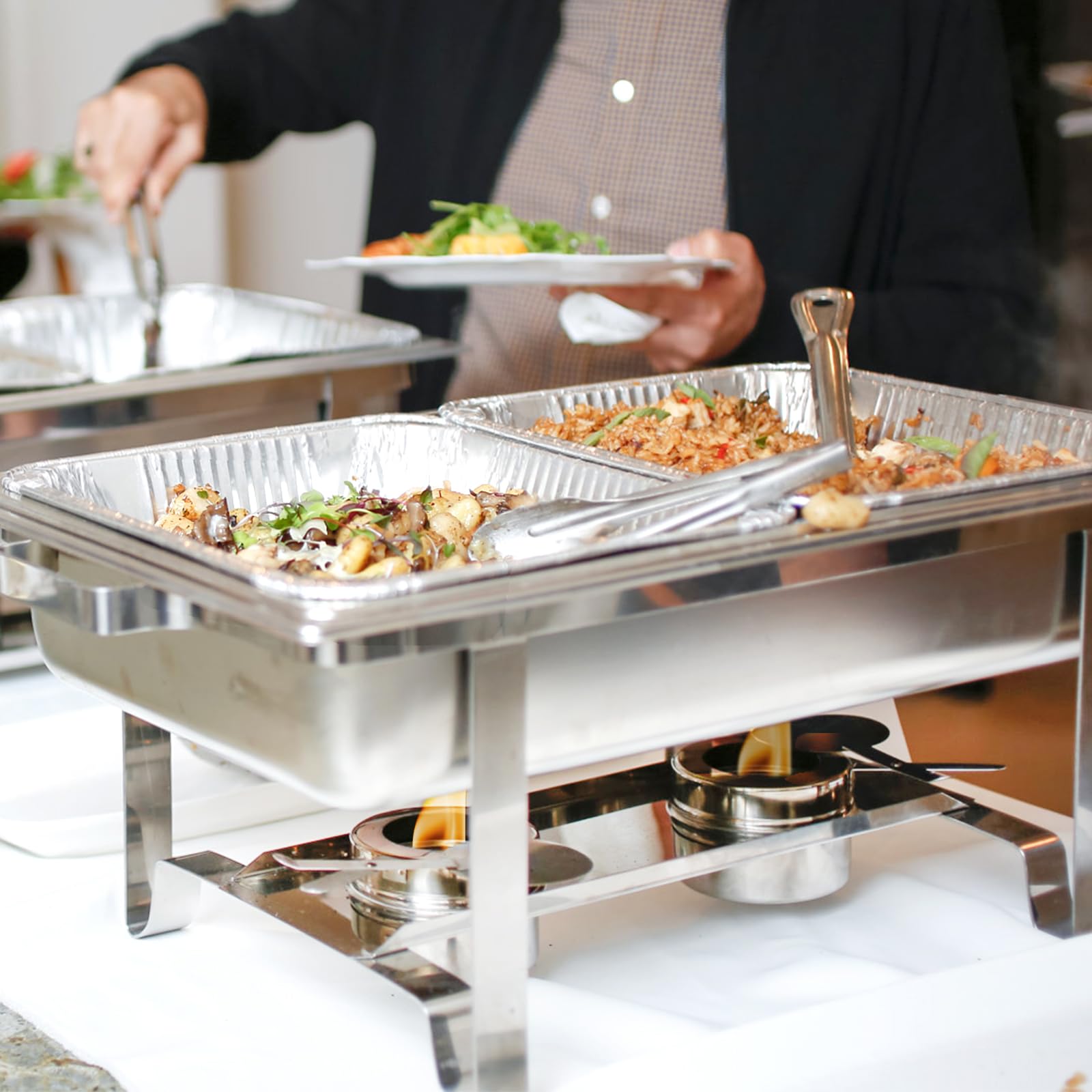 Fasmov 8 Pack Stainless Steel Chafing Fuel Holders with Safety Cover - Canned Heat Containers for Buffet, Catering, BBQ & Outdoor Events - Perfect for Chafing Dishes, Food Warmers & Party Serving