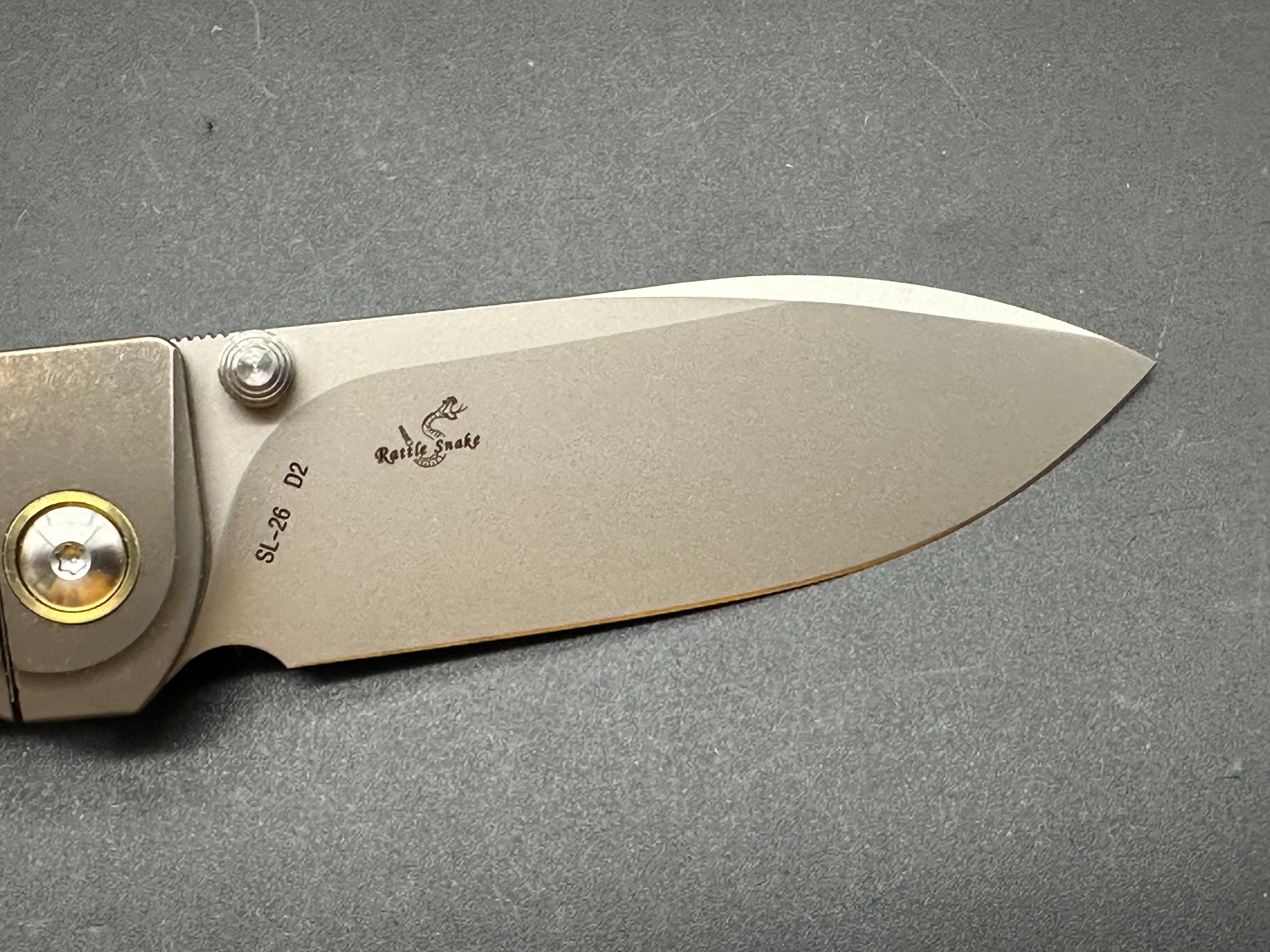 SixLeaf SL-26 Sand Rattle Snake Pocket Knife - D2 Steel Plain Edge Blade with Sandwashed Titanium Handle - EDC, Camping, Hunting & Outdoor Survival Tool