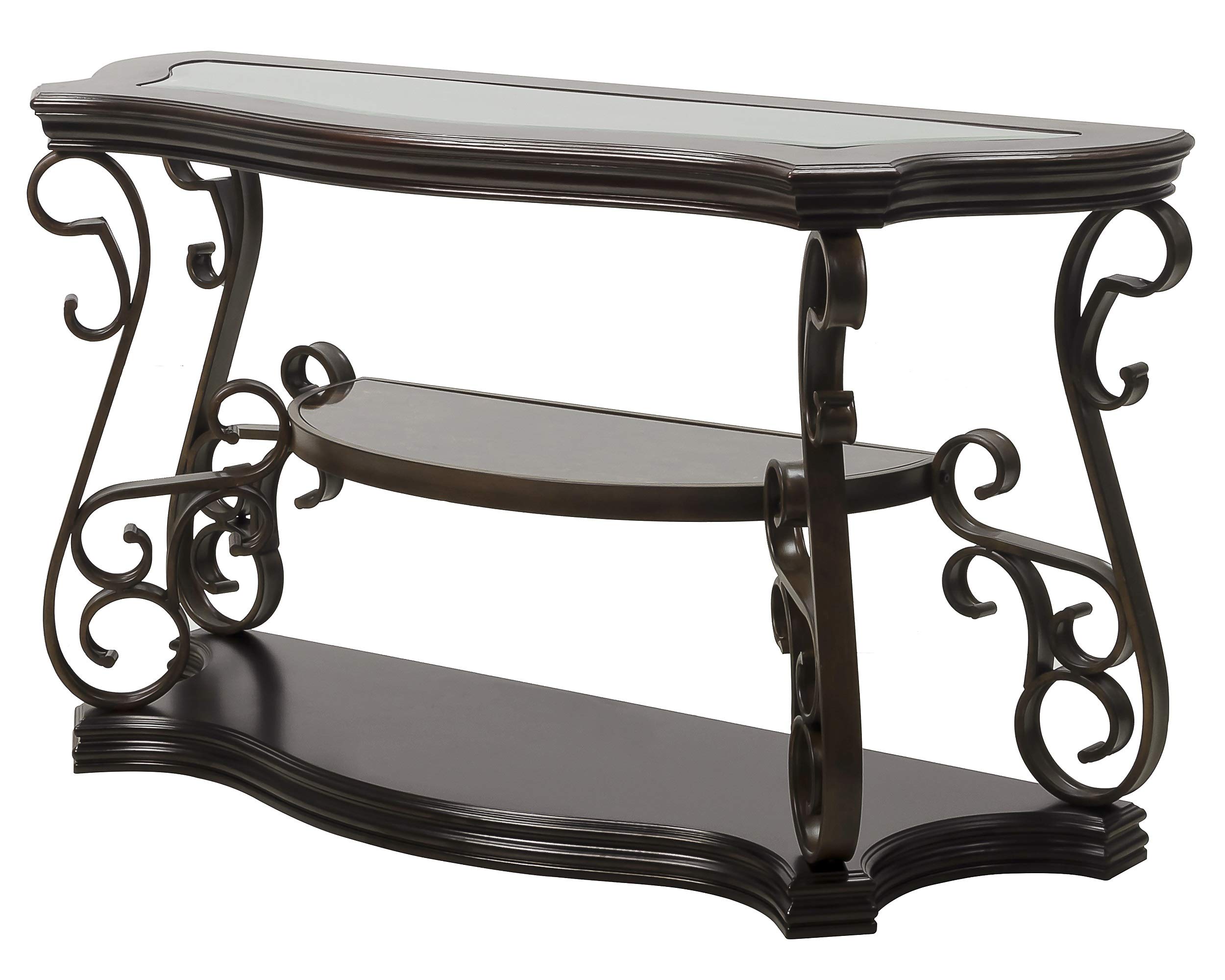 Danxee Traditional Console Table with Glass Top, Storage Shelf & Metal Legs - Entryway Hallway Sofa Table for Living Room, Bedroom, or Office Decor
