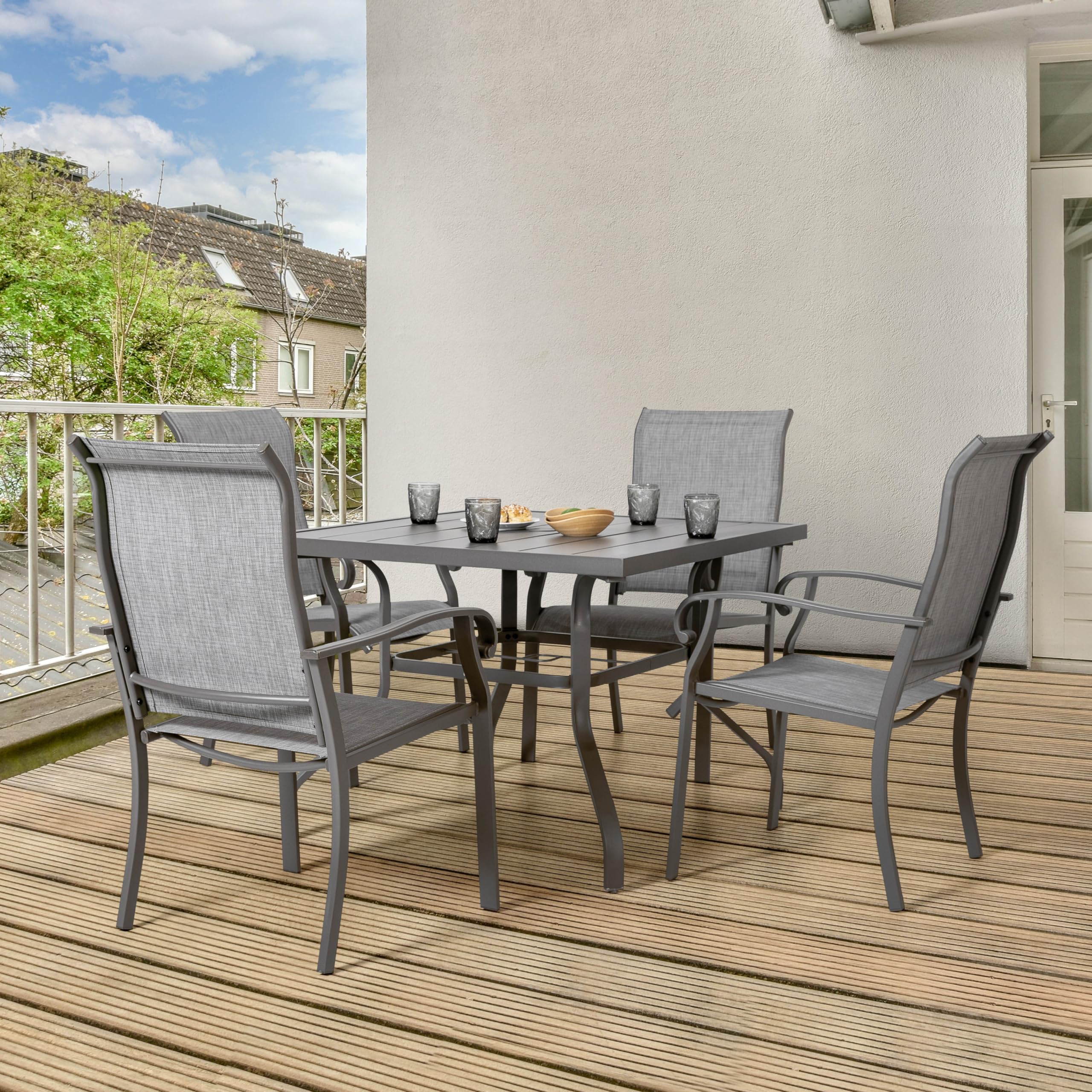 NUU GARDEN 5-Piece Outdoor Patio Dining Set with Square Table & 4 Textilene Chairs - Perfect for Backyard, Garden, Poolside & Outdoor Entertaining | Includes 1.57
