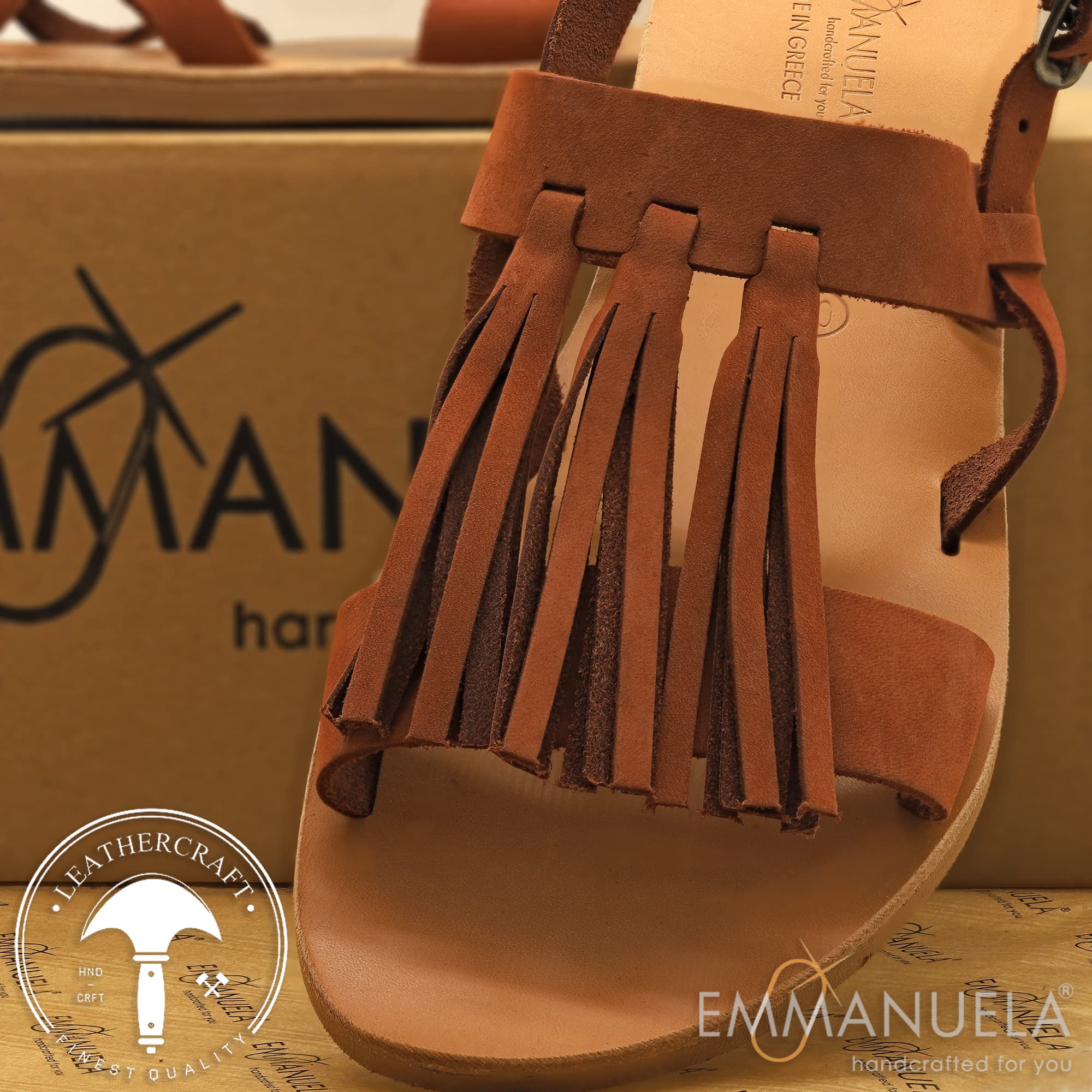 **Emmanuela Handmade Leather Greek Sandals for Women - Adjustable Buckle Strap Open Toe Flat Sandals - Boho Chic Ankle Cuff Summer Shoes - Perfect for Beach, Vacation & Casual Outfits**
