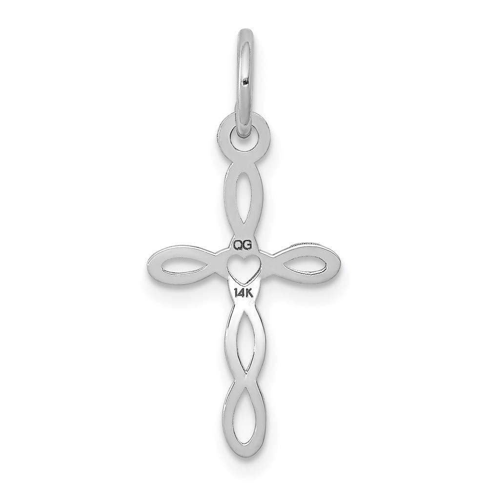 14K White Gold Laser-Designed Cross Charm Pendant for Women - Elegant Religious Jewelry Gift for Baptism, Confirmation & Everyday Wear
