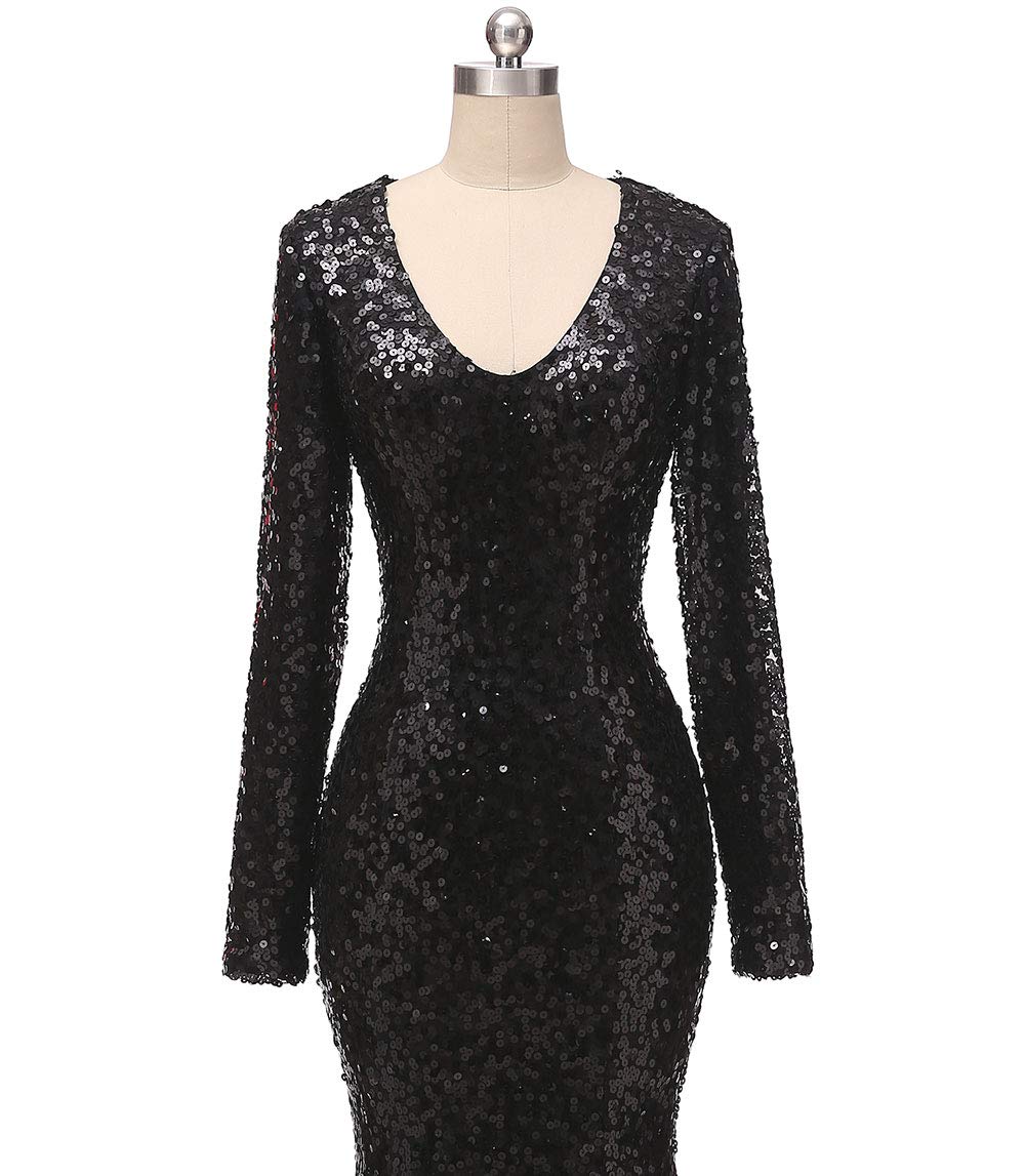 Elegant Long Evening Gowns for Women - Sparkling Sequined Formal Prom Dresses with Long Sleeves | Perfect for Weddings, Galas & Special Occasions