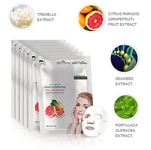 MOND'SUB Natural Daily Glow Fruit Sheet Mask Combo - Hydrating & Brightening Facial Mask Set (Pack of 5) for Glowing Skin | Perfect for Spa Night, Self-Care Routine & Travel Skincare