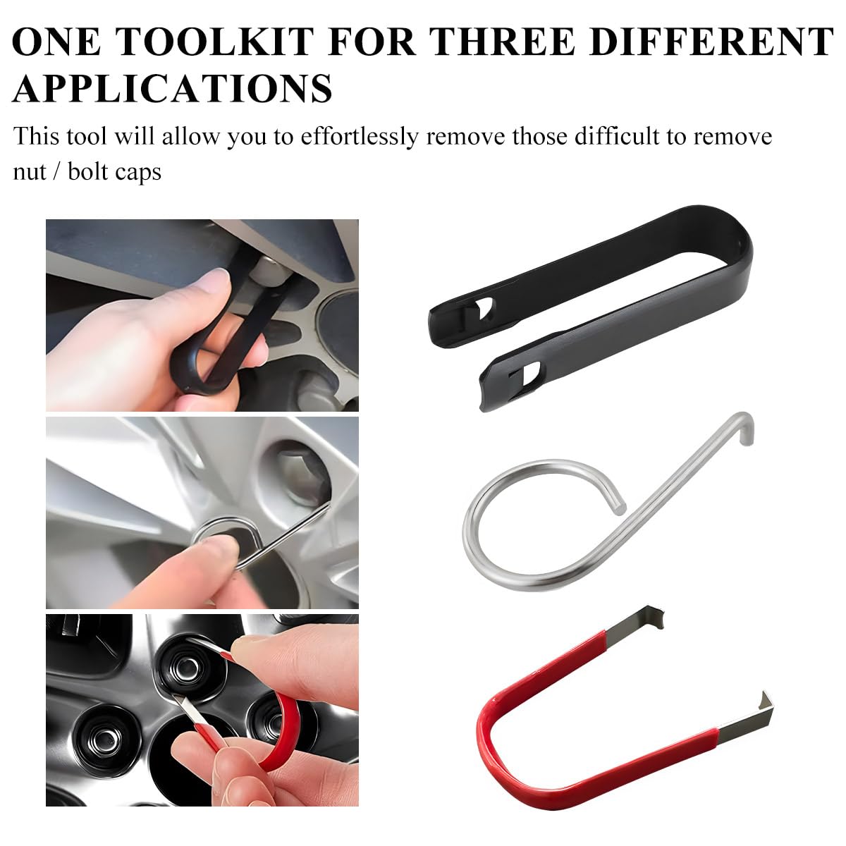 3 PCS Universal Bolt Nut Cover Removal Tool Set - Wheel Hub Nut Screw Cover Puller & Bolt Cap Removal Hook for Most Cars, Trucks & SUVs - Essential Car Maintenance Accessories for Tire Rotation & Brake Service
