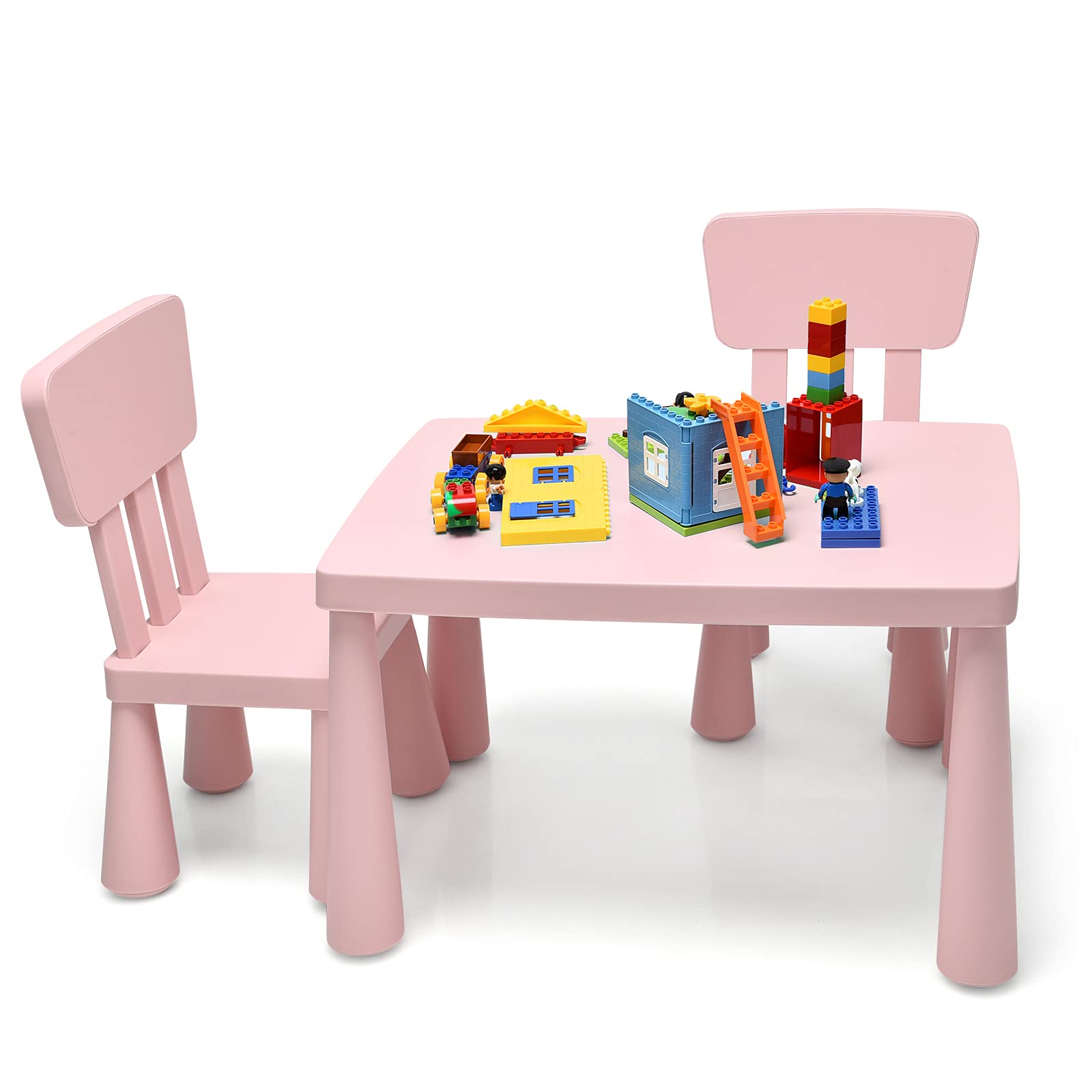 HONEY JOY Kids Table and Chair Set - 3-Piece Plastic Toddler Furniture for Art, Crafts & Play | Easy-Clean Tabletop with 2 Chairs | Perfect for Daycare, Playroom & Home | Gift for Boys & Girls (Pink)