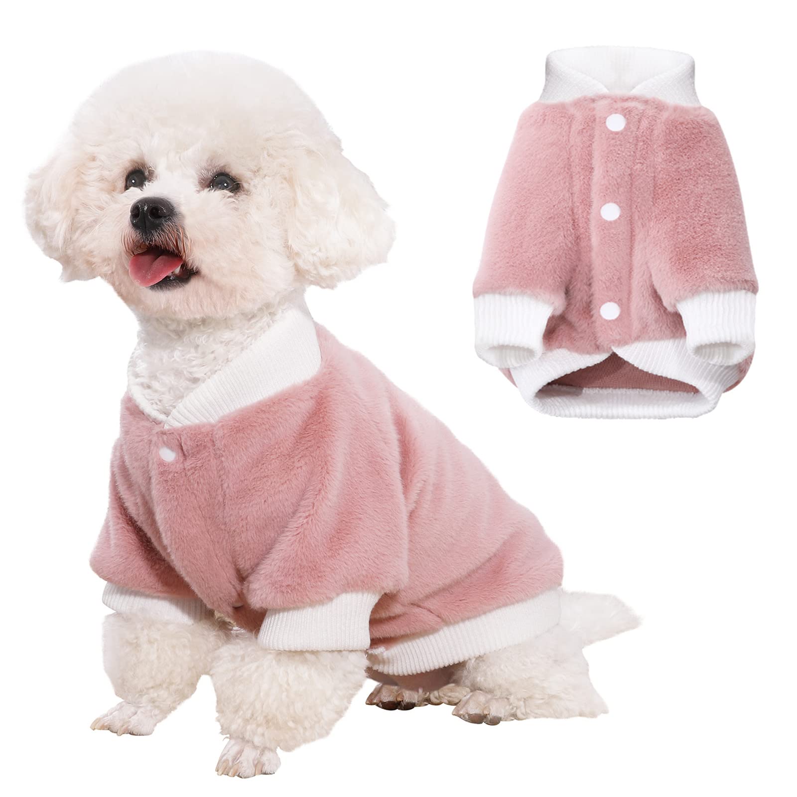 Demigreat Winter Warm Plush Small Dog Sweater Coat with Buttons - Soft Puppy Clothes for Small Dogs & Cats - Cozy Cold Weather Apparel for Boy or Girl Pets - Perfect for Outdoor Walks & Indoor Comfort