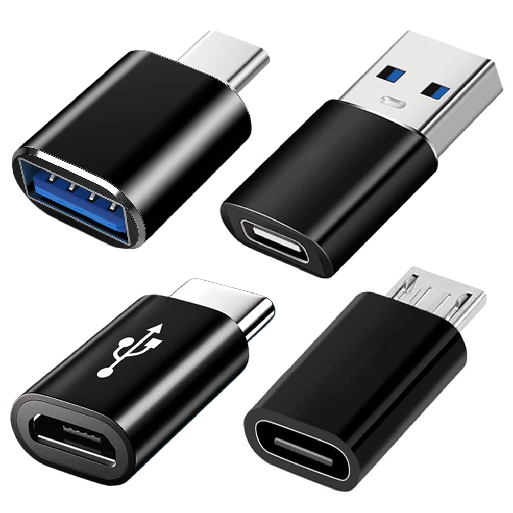 4-Pack USB C Adapters - USB C to USB 3.0 OTG & Micro USB to USB C Adapter - Compatible with MacBook Pro, Samsung Galaxy, Smartphones, Laptops & PCs - Perfect for Travel, Office & Car Charging
