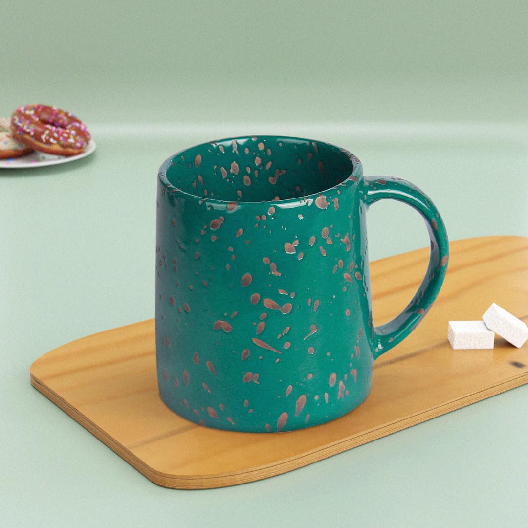 Speckled Green Ceramic Coffee Mug 320ml - Microwave & Dishwasher Safe - Perfect for Coffee, Tea, Hot Drinks - Ideal for Home, Office & Gifts - The Earth Store (1-Pack)