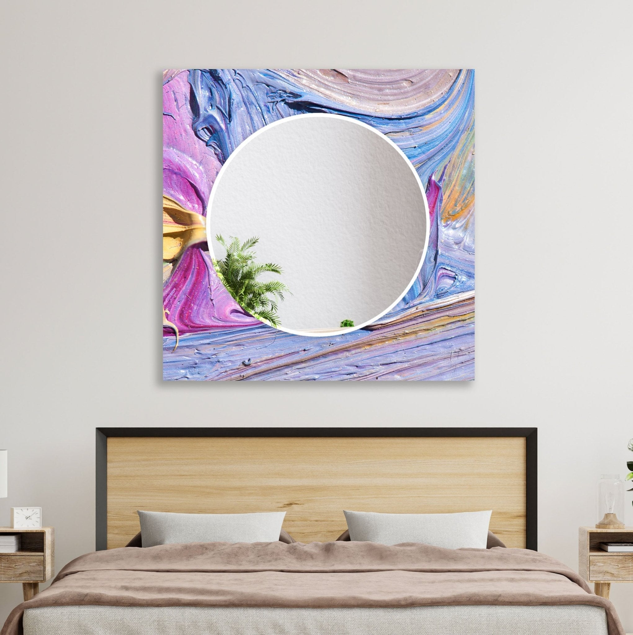 Abstract Purple Oil Painting Wall Mirror - Modern Boho Decor for Living Room, Bedroom & Entryway - Handmade Artwork for Home & Office Decor