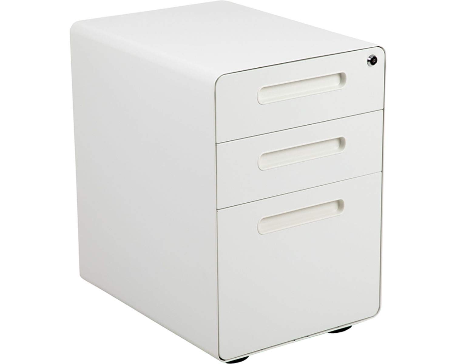 Flash Furniture Wren Ergonomic 3-Drawer Mobile Locking File Cabinet with Anti-Tilt Mechanism & Hanging Drawer - Legal & Letter Size Files, White - Perfect for Home Office, Law Firms & Corporate Workspaces