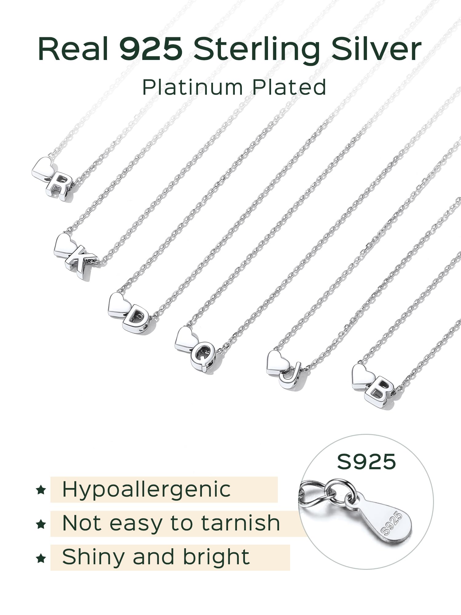ChicSilver 925 Sterling Silver Initial Necklace Jewelry Set for Women - Dainty Personalized Letter Necklace & Heart Pendant Necklace Gift Set with Elegant Gift Box | Perfect for Birthdays, Anniversaries, Valentine's Day & Everyday Wear
