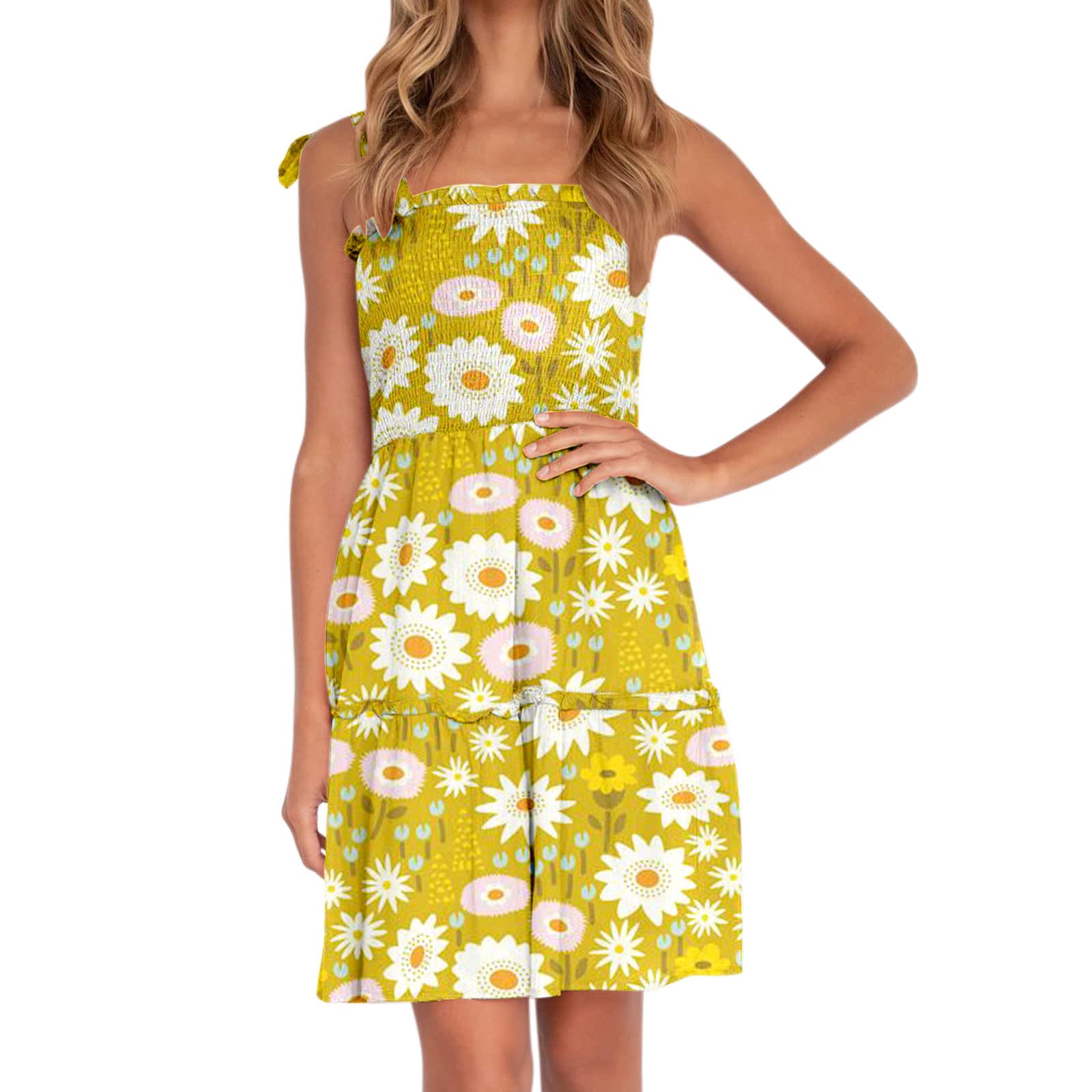 Women's Summer Floral Print Spaghetti Strap Ruffle Corset Swing Mini Dress - Sleeveless Midi Dress for Beach, Party & Date Night