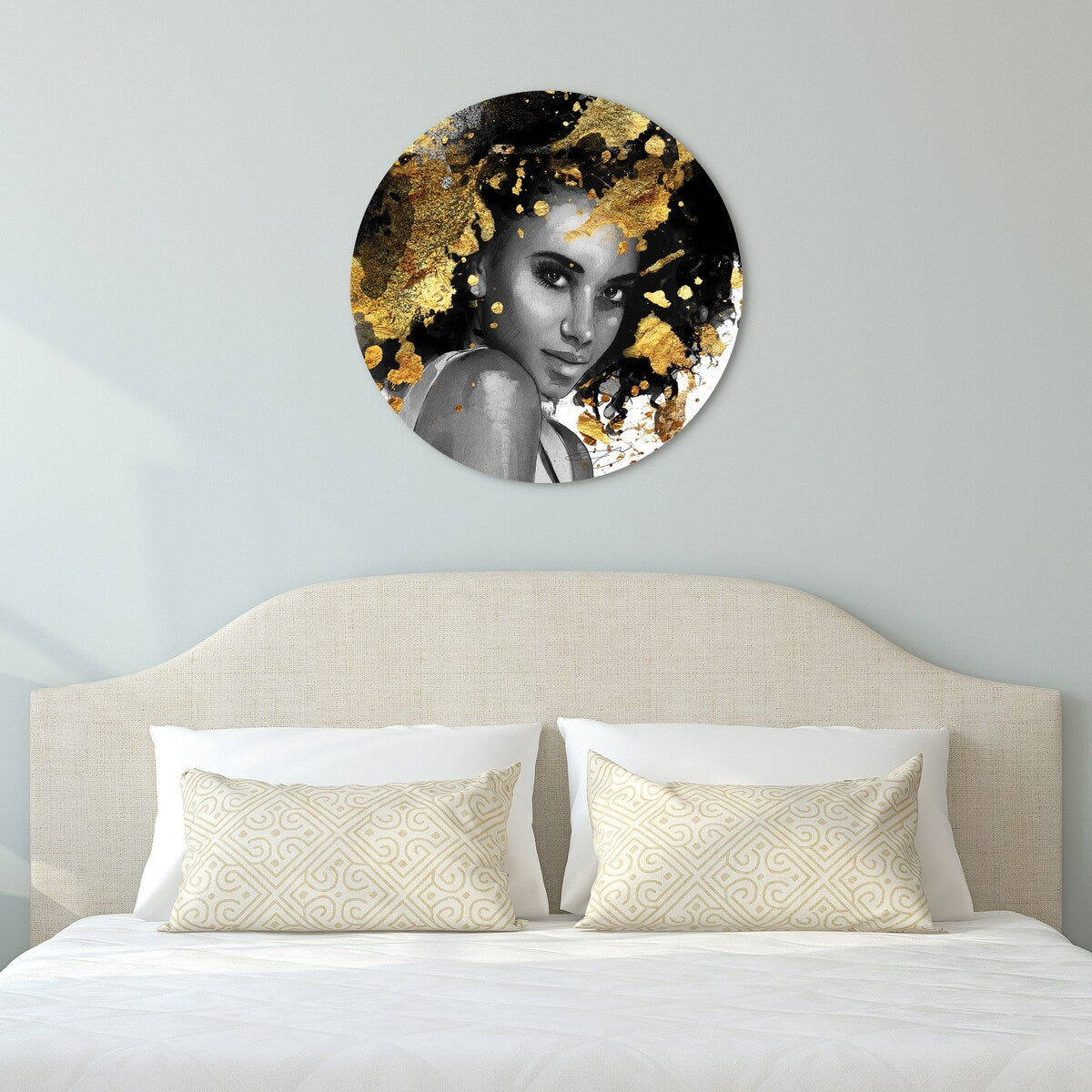 Frameless Round Tempered Glass Wall Art - 36x36 Inches Modern Home Decor, Free Floating Graphic Design for Living Room, Bedroom & Office