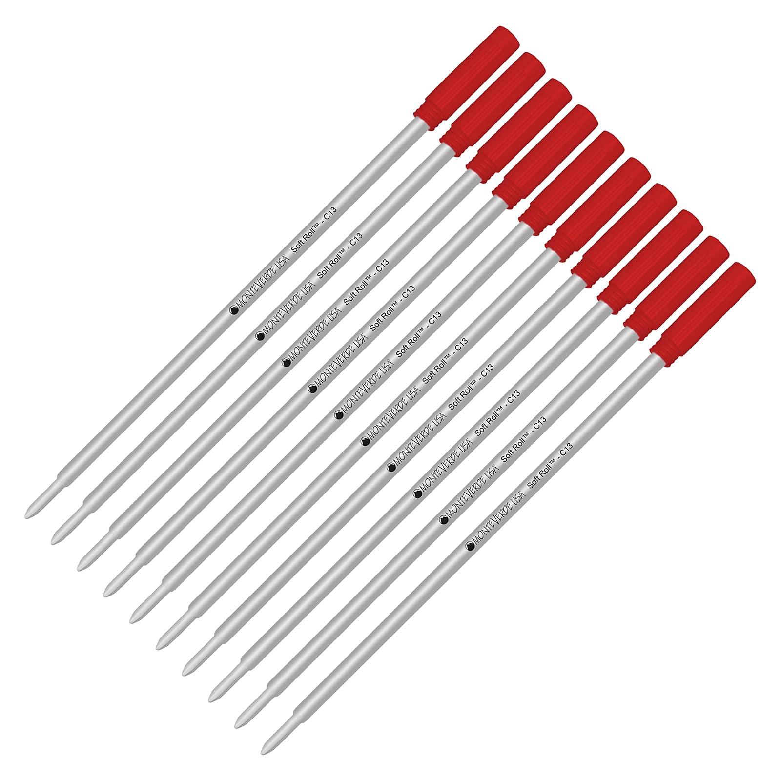 Monteverde Soft Roll Ballpoint C13 Ink Refills - 10 Pack Red Medium Tip 0.7mm - Compatible with Cross Style Pens - Perfect for Office, School & Everyday Writing Needs