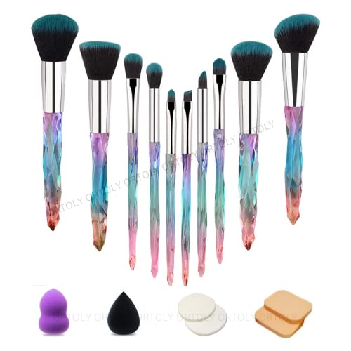 ORGANLY Premium 10-Piece Synthetic Kabuki Makeup Brush Set - Foundation, Blush, Eyeshadow Brushes with Blender Sponge & Brush Cleaner | Professional Makeup Tools for Daily Beauty Routine & Special Occasions