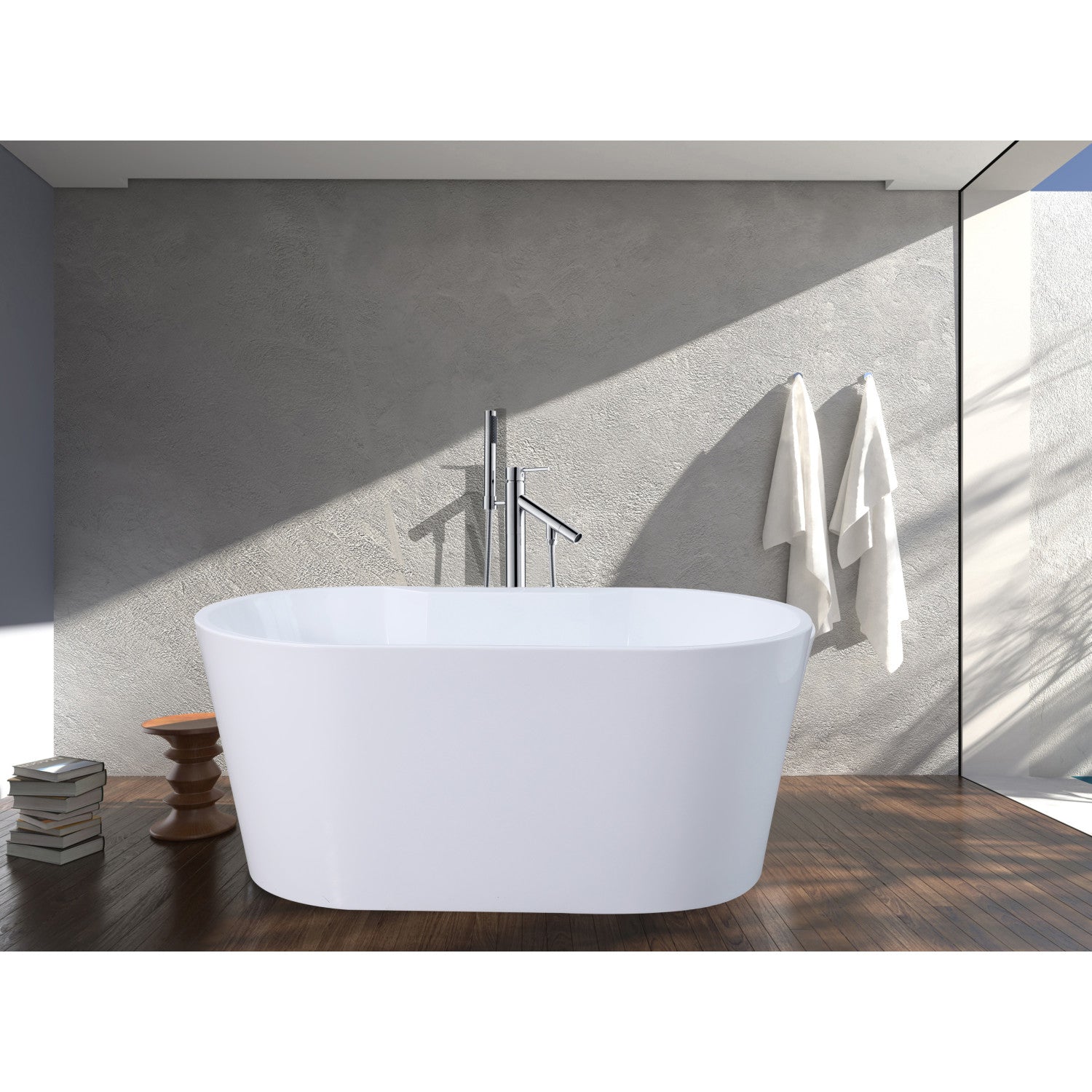 Aqua Eden 56 Inch Acrylic Oval Freestanding Bathtub - Glossy White Double Ended Soaking Tub with Drain | Luxury Bathroom Upgrade for Spa-Like Relaxation