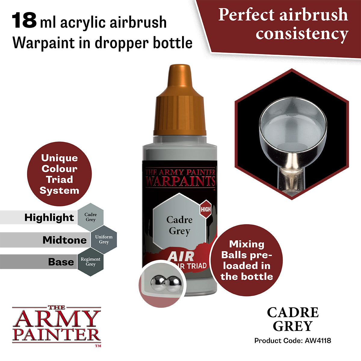 Warpaints Air: Cadre Grey - Premium Matte Finish Acrylic Paint for Miniatures & Models - Perfect for Warhammer, D&D, and Tabletop Gaming