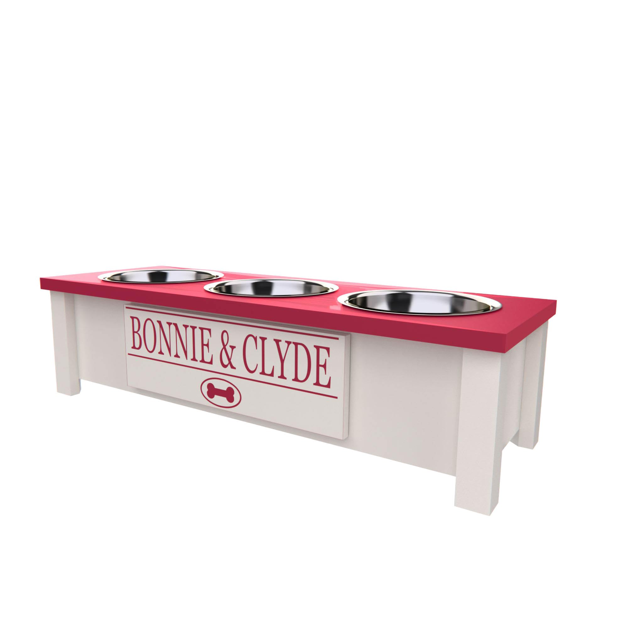 Personalized Elevated Triple Dog Bowl Stand for Large, Medium, Small & X-Small Dogs - 3 Stainless Steel Food & Water Bowls - Raised Dog Dish with Storage Compartment (Small, Pink) - Perfect for Feeding & Organizing Pet Supplies in Home, Kitchen or Outdoor Use