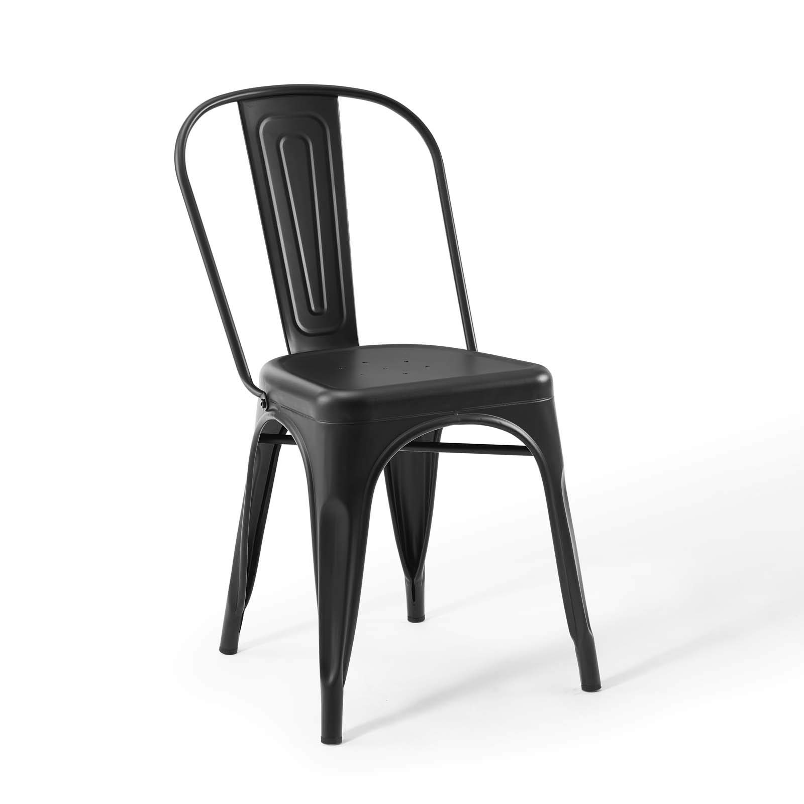 Modway Promenade Industrial Modern Steel Metal Bistro Dining Chairs - Set of 2 Black Bar Stools for Kitchen Island, Cafe & Restaurant Outdoor Seating