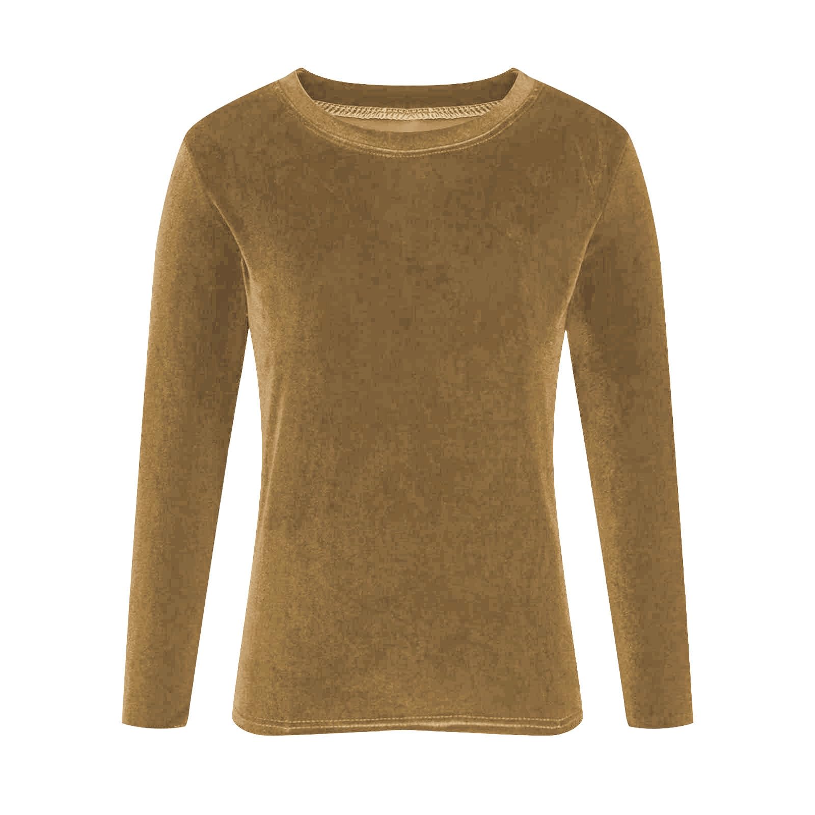 2024 Fashion Women's Fall Long Sleeve Velvet Shirt - Elegant Crew Neck Solid Color T-Shirt for Casual Wear, Office Outfits & Going Out Tops