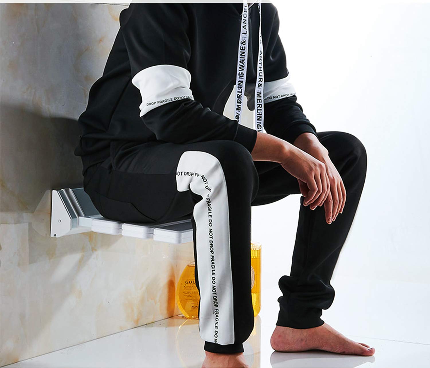 Foldable Shower Seat - Wall Mounted Drop Leaf Bath Stool for Elderly & Disabled - Non-Slip White Bathroom Safety Stool - Perfect for Small Spaces & Assisted Bathing