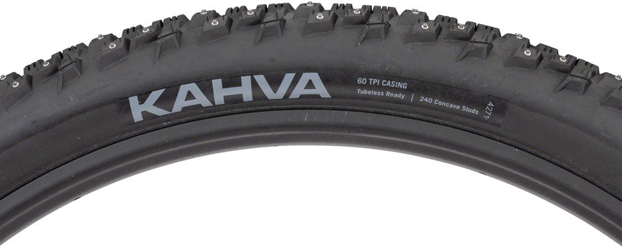 45NRTH Kahva Winter Bike Tire 29x2.25 Tubeless Folding Black 60TPI with 252 Concave Carbide Studs - Perfect for Snow and Ice Cycling, Mountain Biking in Cold Conditions