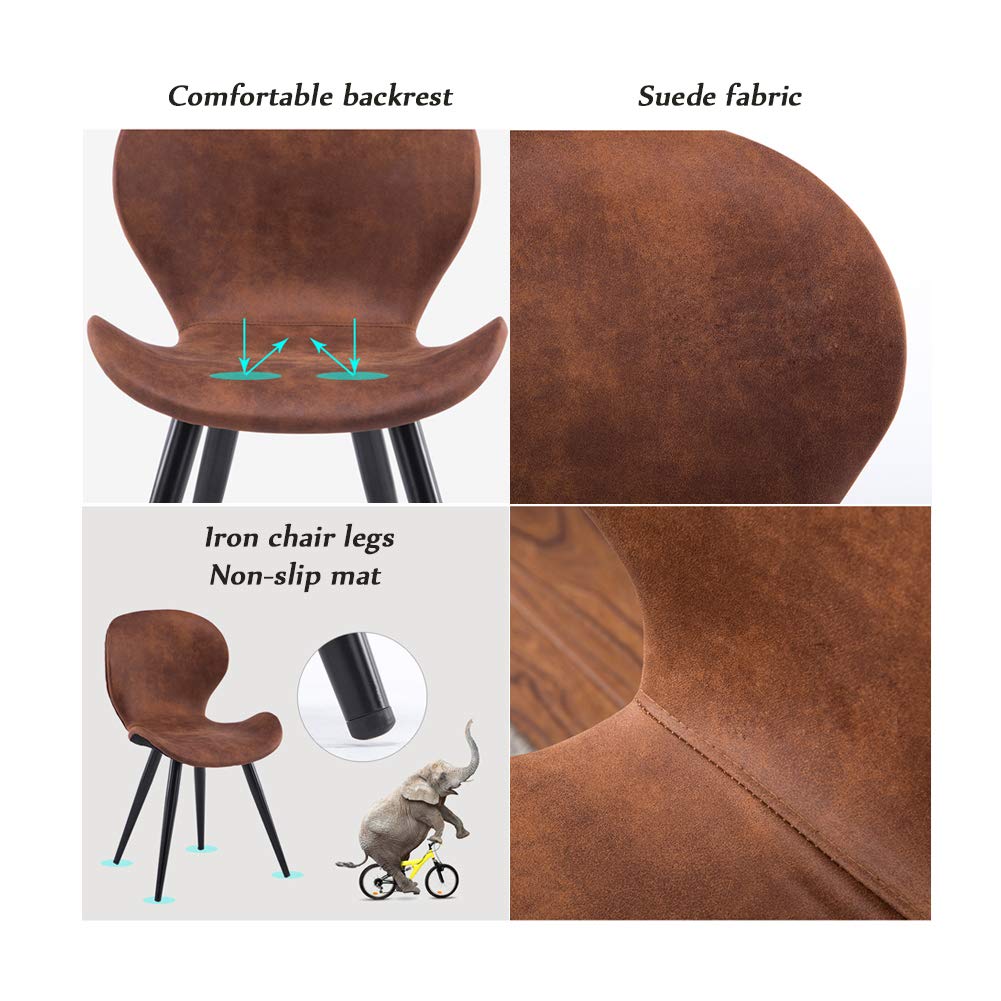 Mid Century Modern Dining Chairs - Comfortable Kitchen Chairs with Suede Upholstery & Steel Legs - Stylish Side Chairs for Restaurant, Cafe, Pub, Living Room & Bedroom - Perfect for Dining, Entertaining & Relaxing