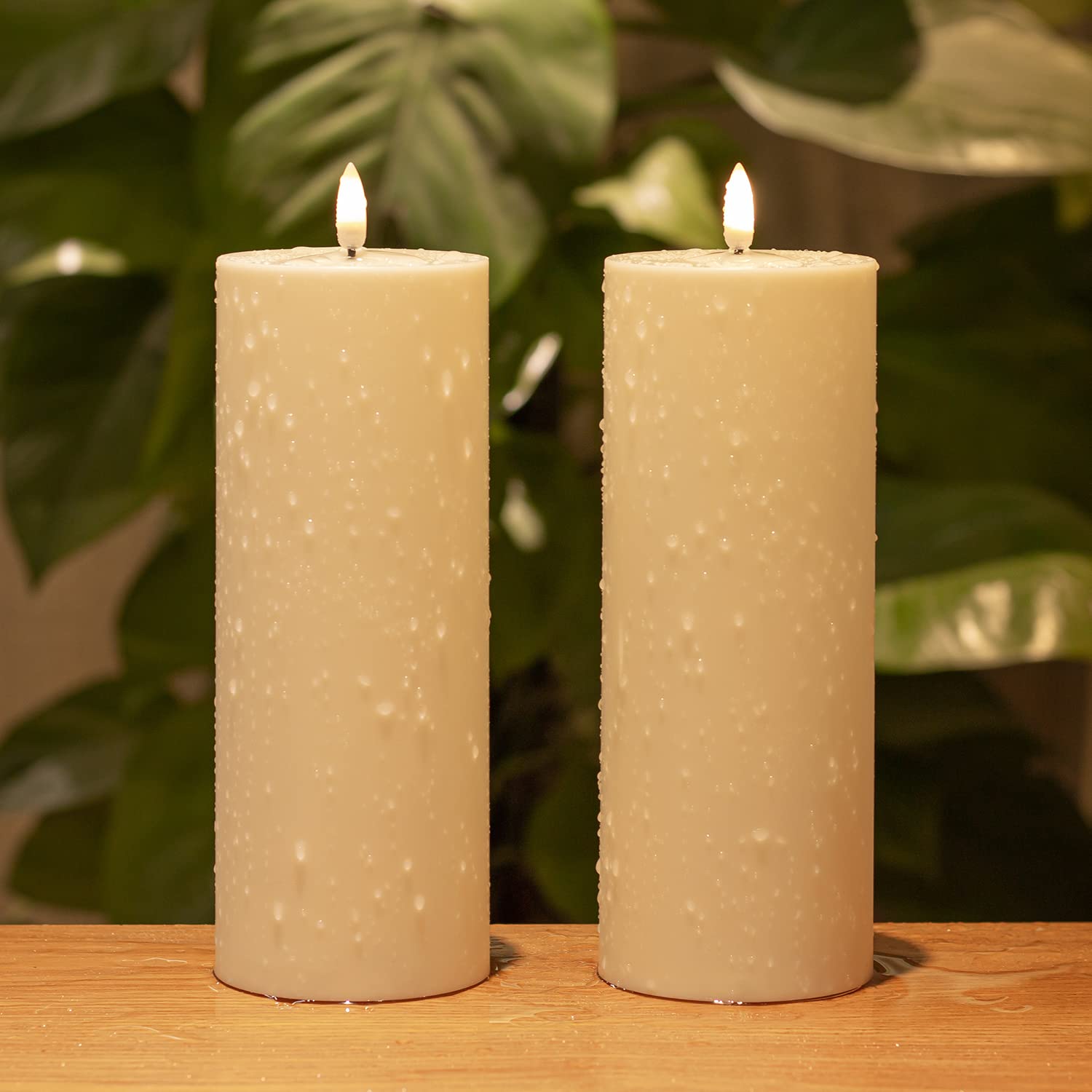 ANGELLOONG Waterproof Flameless LED Candles - Battery Operated with Timer, Set of 2 Large 3x8 Inch Electric Candles for Wedding, Party & Home Decor - Perfect for Outdoor, Indoor & Romantic Ambiance