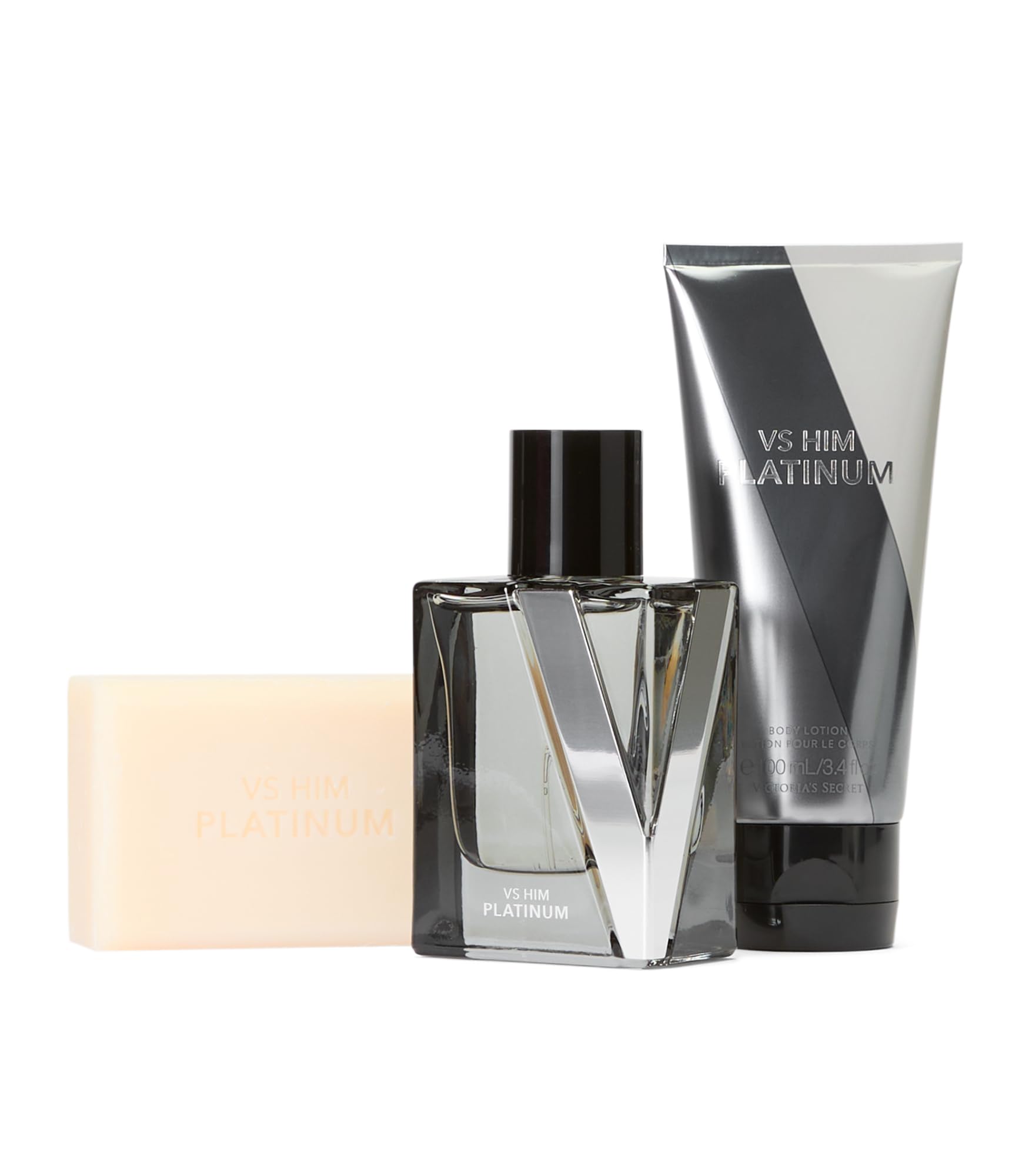 Victoria's Secret Platinum 3-Piece Luxury Fragrance Gift Set for Men - 1.7 oz Cologne, Travel Lotion & Body Bar - Perfect for Gifts, Travel & Special Occasions