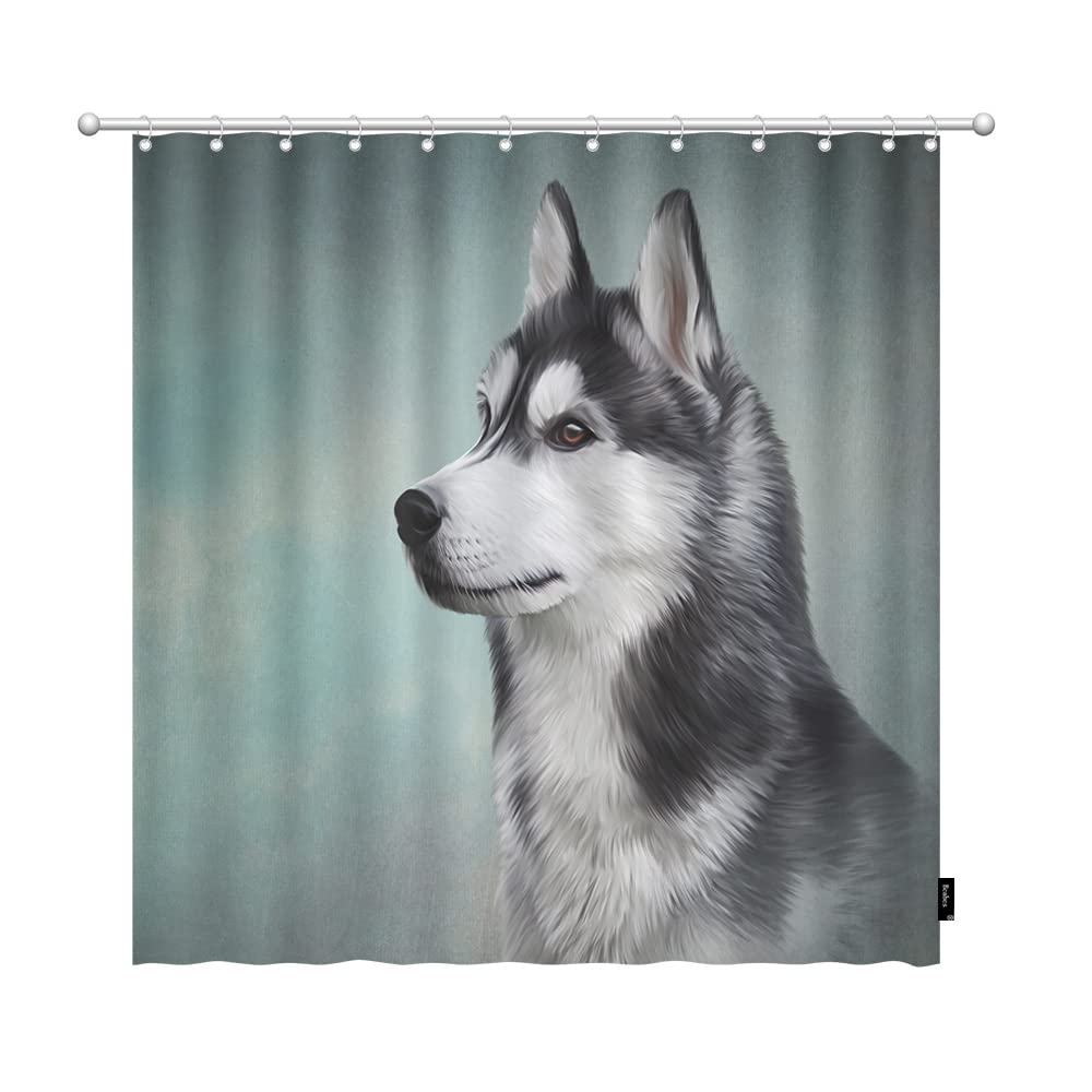 Beabes Husky Dog Shower Curtain - Grunge Puppy Portrait Black & White Polyester Bathroom Decor - 72x72 Inch Waterproof Bath Curtain with Plastic Hooks - Perfect for Bathrooms, Showers & Bathtubs - Adds Stylish Pet Theme to Your Home Decor
