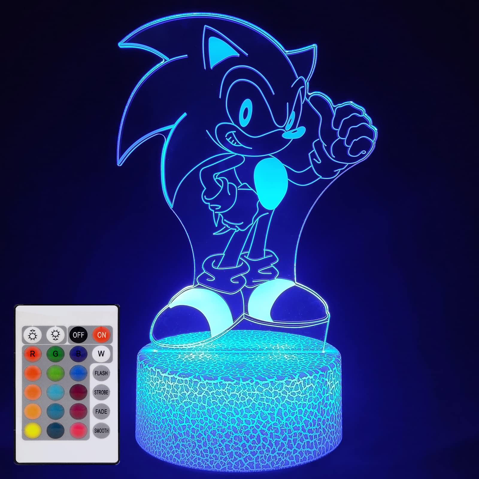 3D Sonic Anime Night Light for Kids - 16 Color Changing LED Lamp with Remote & Touch Control, Bedroom Decor, Birthday & Christmas Gift for Boys, Girls, Teens - Perfect for Bedrooms, Game Rooms, and Party Decorations