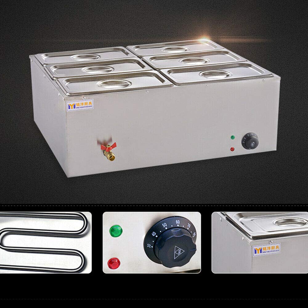 6-Pots Commercial Food Warmer 110V Electric Buffet Hot Plate - Stainless Steel Bain Marie with Lid for Catering, Restaurants & Outdoor Events - Perfect for Buffet Serving, Party Catering and Food Warming Stations