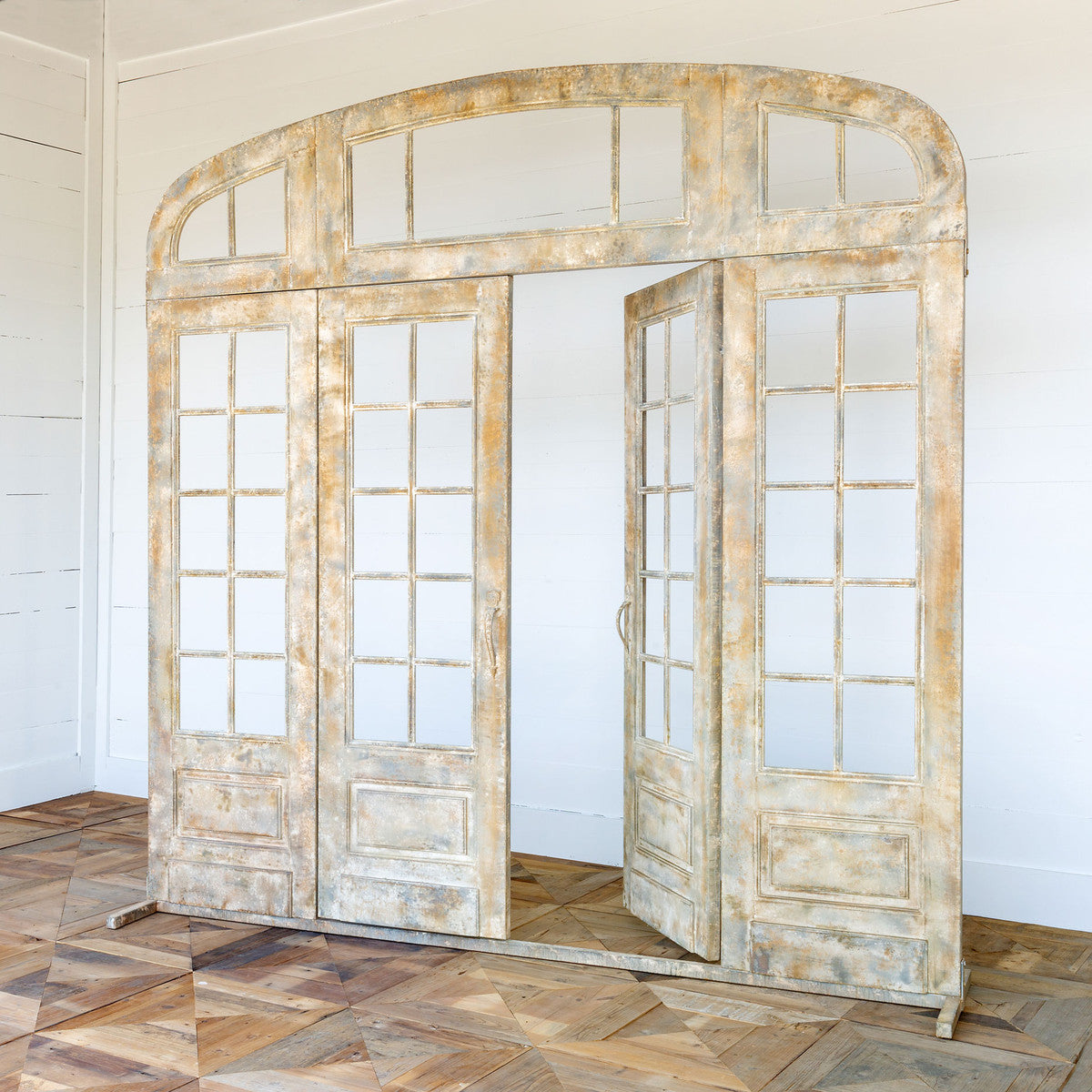 Elegant Metal French Door with Top and Side Facade - Perfect for Home Entryways, Patios & Interior Room Dividers