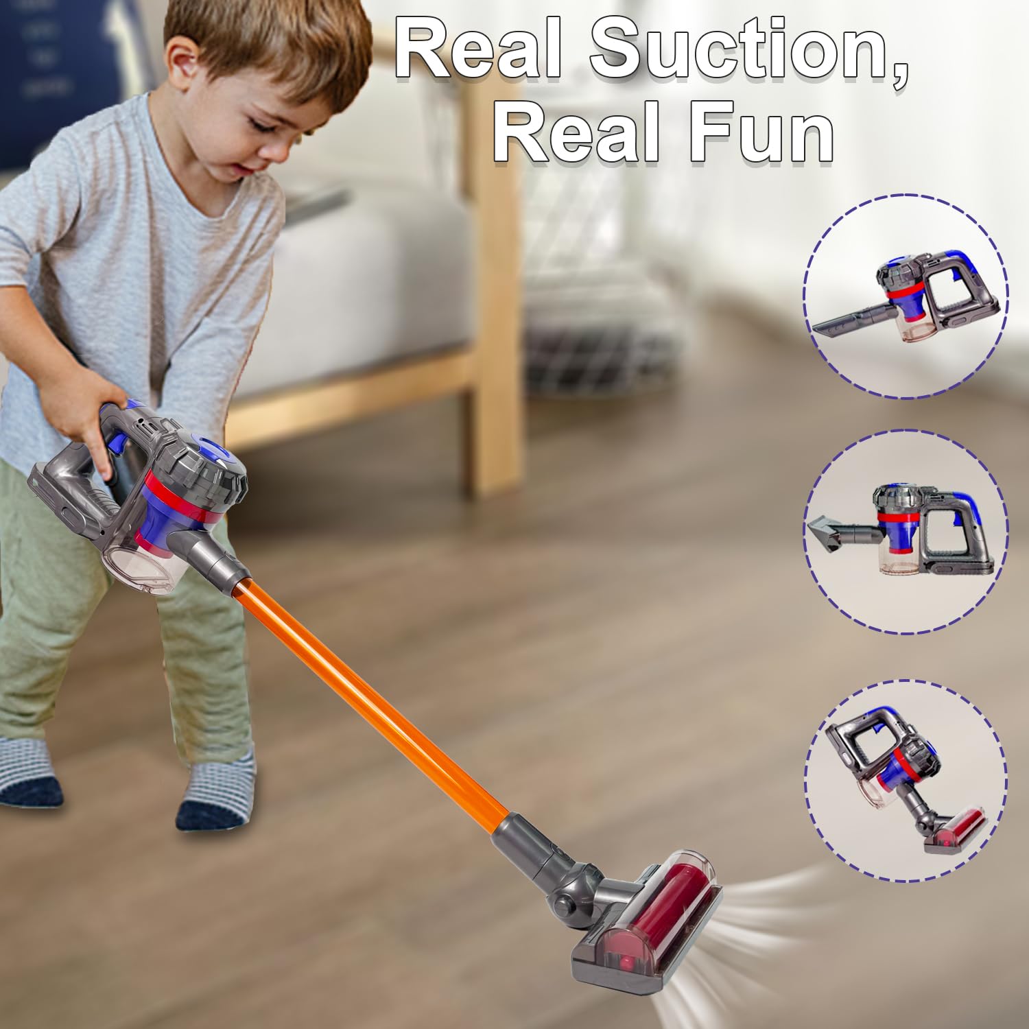 Yocool 3-in-1 Kids Vacuum Cleaner Toy That Really Works - Toddler Cleaning Set for Ages 3+ - Fun Educational Housekeeping Toy for Boys & Girls - Perfect for Pretend Play & Early Childhood Development (Multi01)