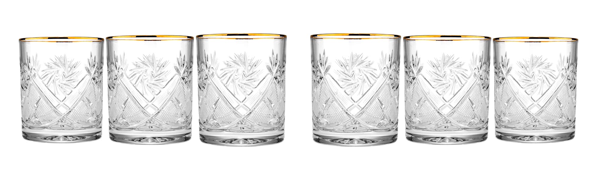 Premium Set of 6 Handcrafted Vintage Crystal Whiskey Glasses - Scotch, Bourbon & Old Fashioned Drinking Glasses with 24K Gold Rim & Weighted Bottom - Perfect for Home Bar, Gifts & Cocktail Parties