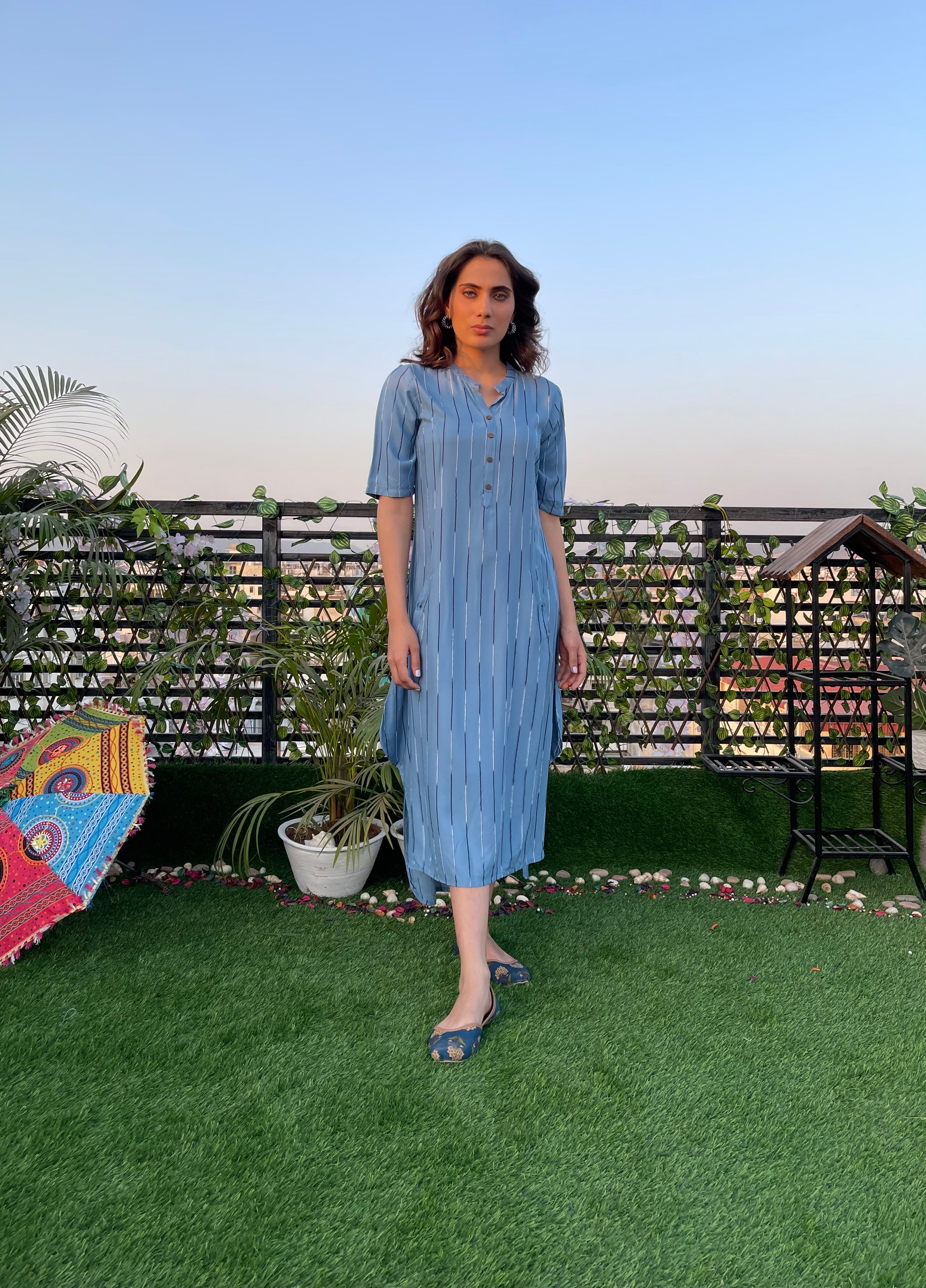 Sky Blue Summer Dress for Women - Flowy Casual Sundress with Pockets - Perfect for Beach, Vacation, and Outdoor Activities