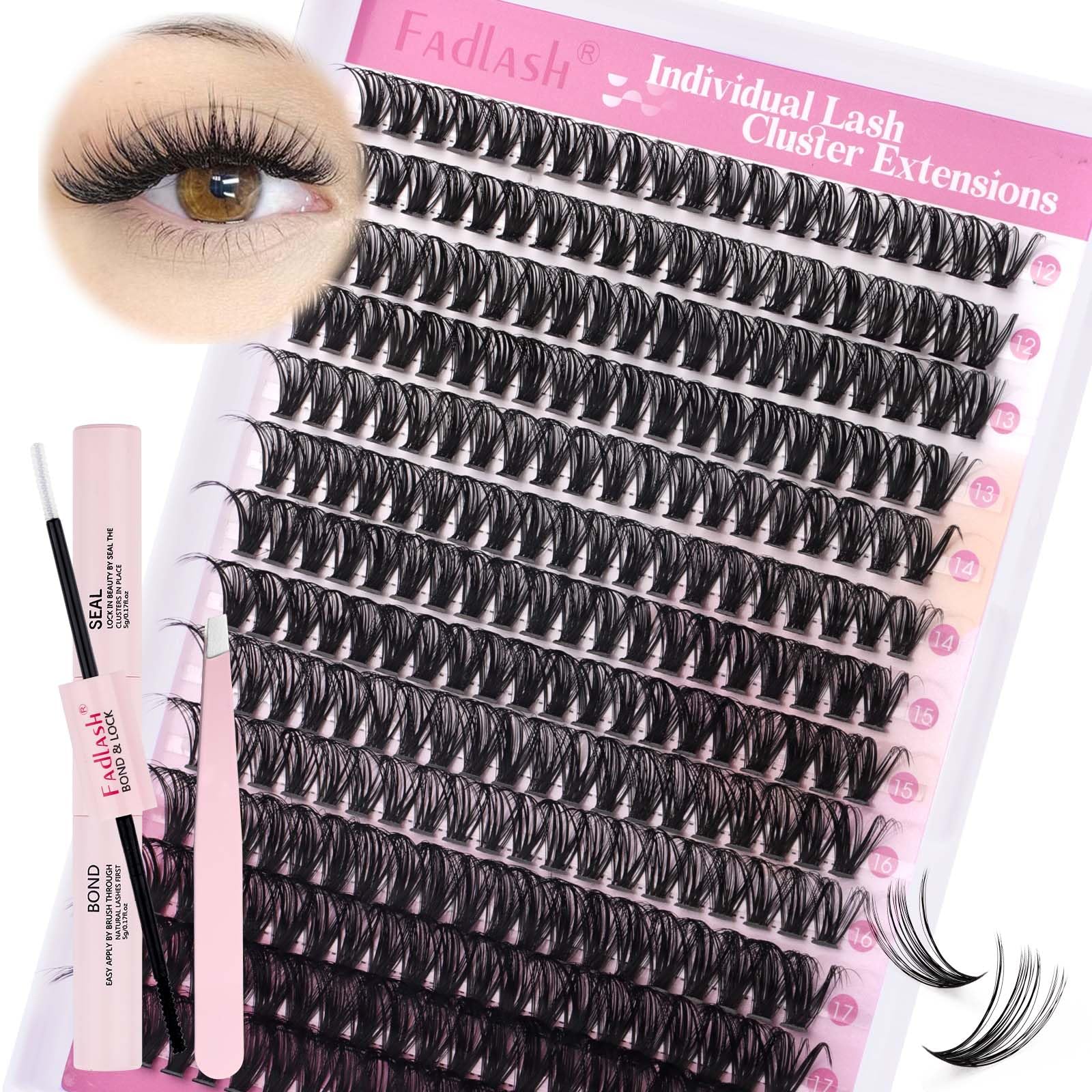 FADLASH DIY Eyelash Extension Kit - Individual Cluster Lashes D Curl with Lash Glue, Sealant & Applicator Tool for Home Use (40D-0.07D-12-18MIX) - Perfect for Bridal Makeup, Parties & Everyday Glam