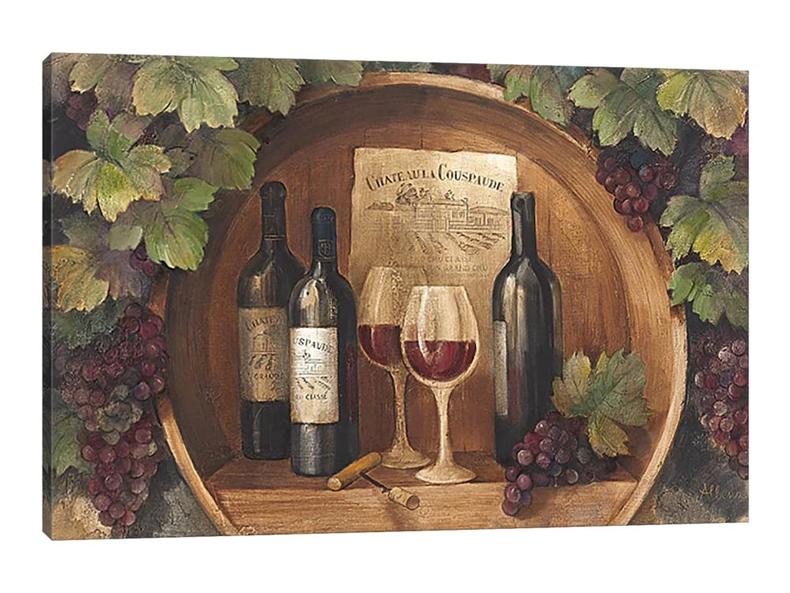 Vintage Wine & Cup Wall Art Decor for Kitchen Dining Room - 32x48 Inches Bar Painting Set - Perfect for Farmhouse, Rustic & Vintage Home Decor