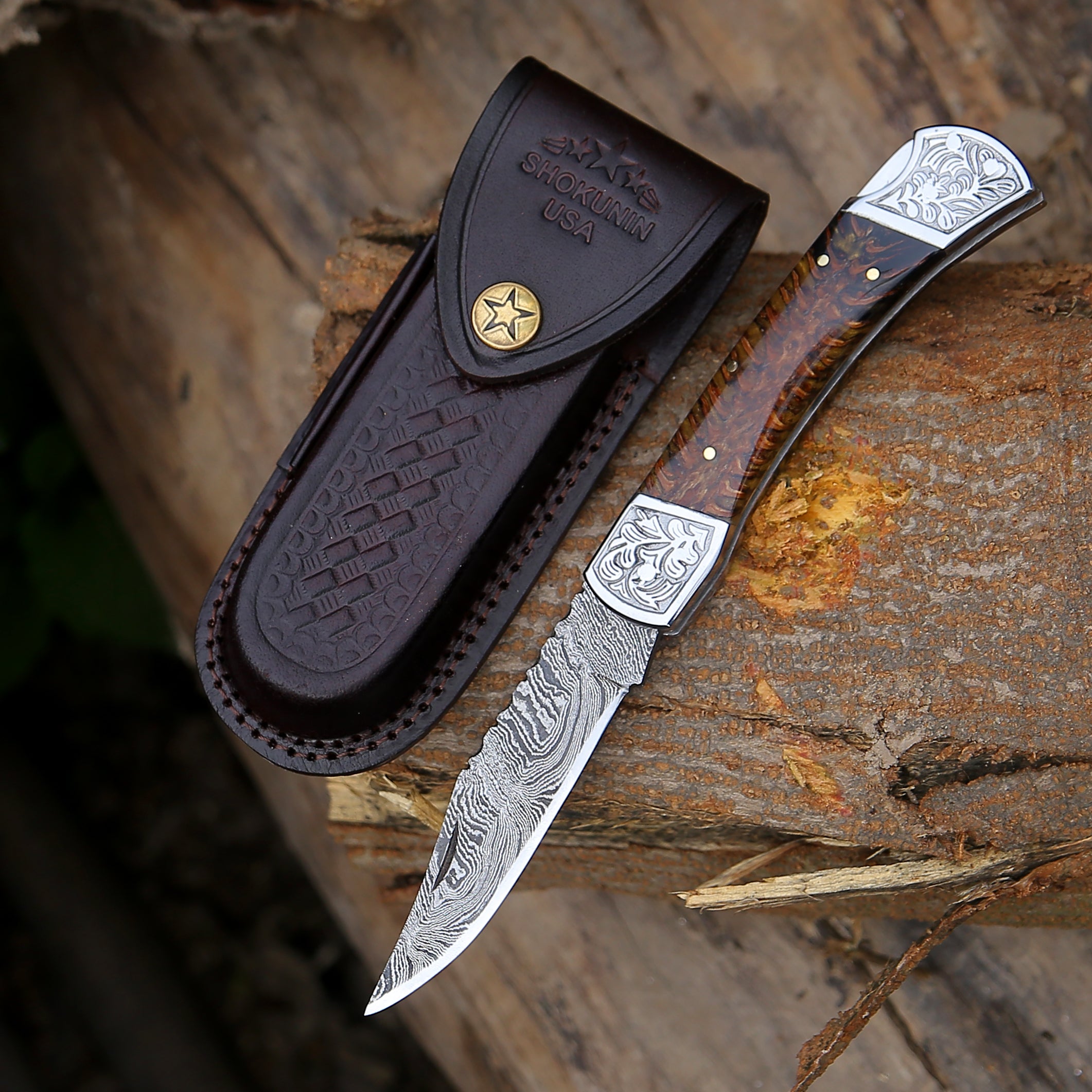 Premium Striker Custom Pocket Knife with Natural Pine Cone Handle - Perfect for Camping, Hiking & Everyday Carry (EDC)