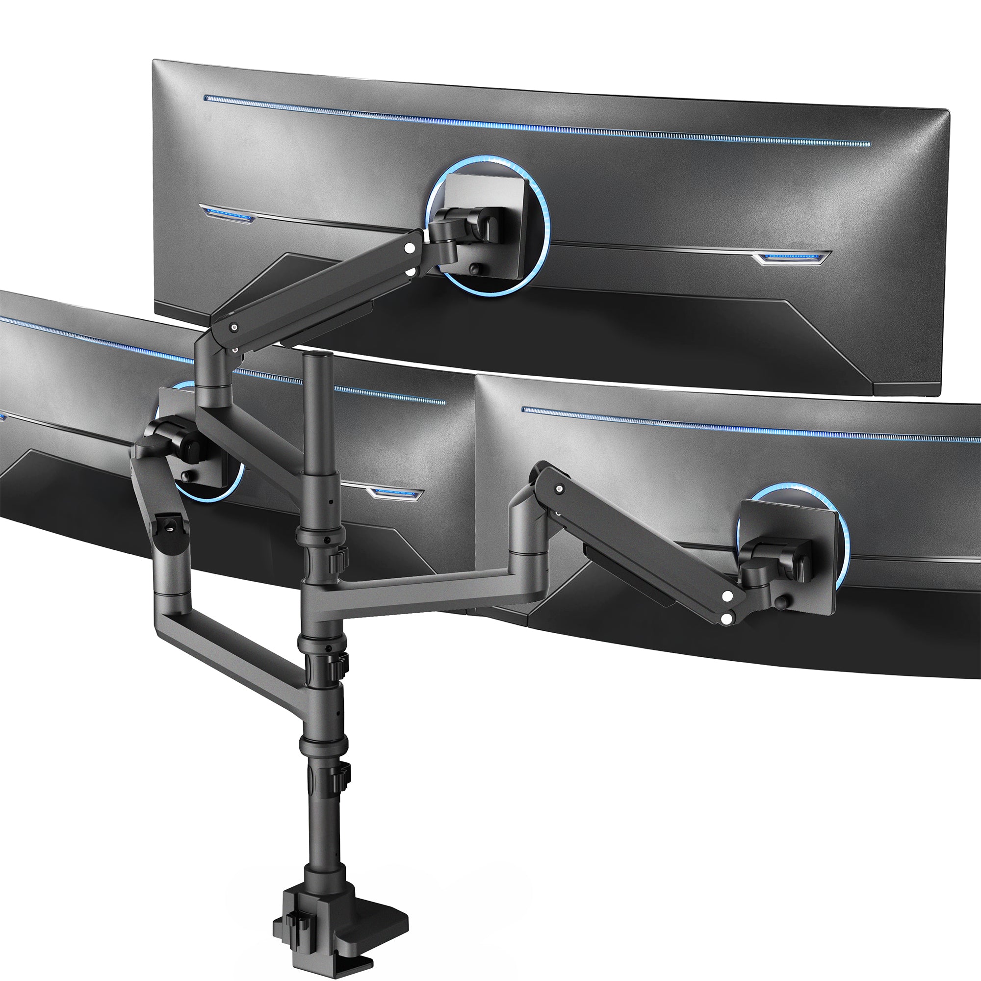 Pneumatic Arm Triple Ultrawide Monitor Stand - Extra Tall Adjustable Desk Mount for 49-Inch Screens - Perfect for Home Office, Gaming Setup & Multi-Tasking Workspace
