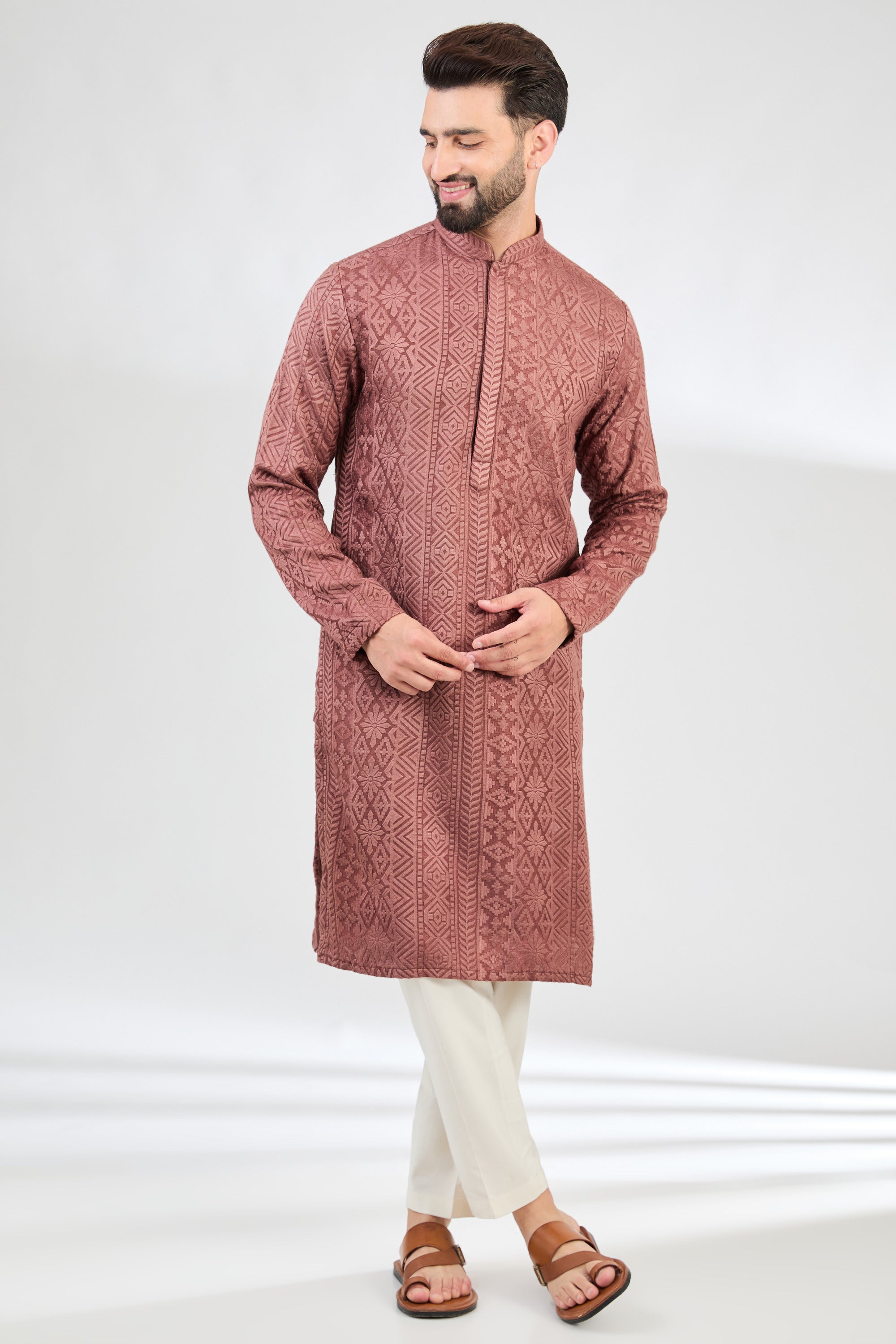 Elegant Mauve Taupe Chikankari Kurta for Women - Traditional Indian Embroidered Tunic Top - Perfect for Festivals, Weddings & Casual Wear