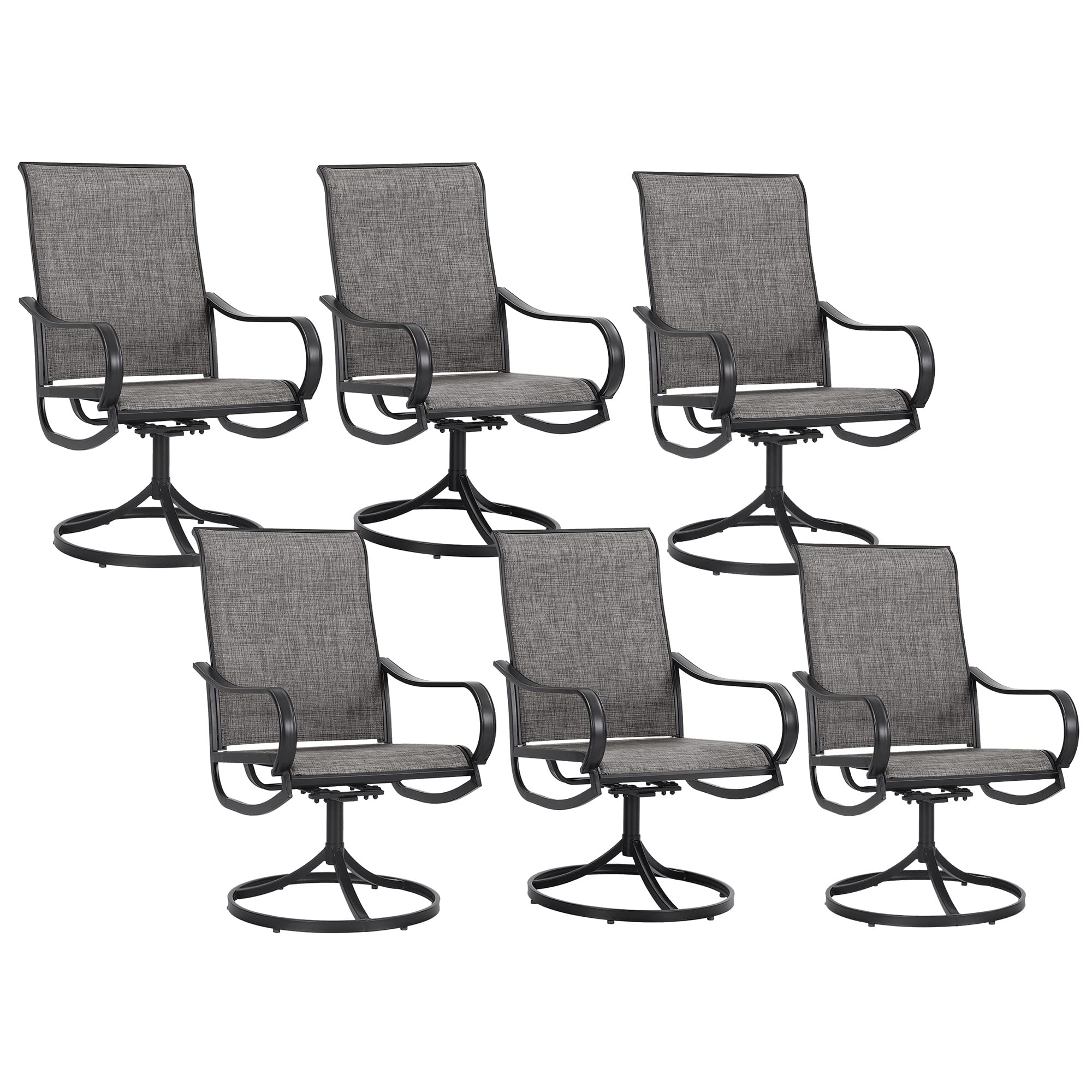 Sophia & William 6-Piece Patio Swivel Dining Chairs Set - Textilene Outdoor Furniture for Lawn, Garden, Backyard & Pool - Weather Resistant, Supports 300lbs (Black Frame) - Perfect for Outdoor Dining, Lounging & Entertaining