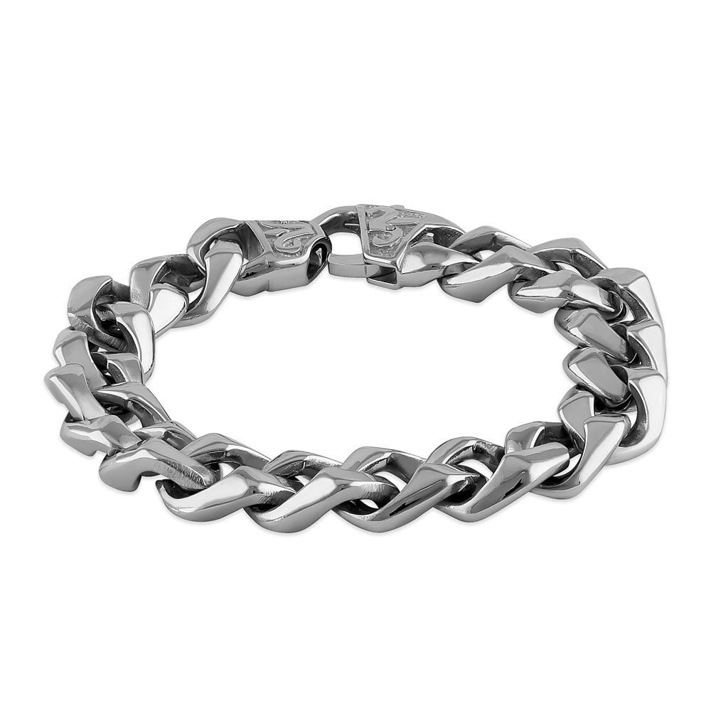 Stainless Steel 12.5mm Curb Chain Fleur de Lis Clasp Bracelet for Women - Elegant Jewelry Gift for Birthday, Anniversary & Special Occasions