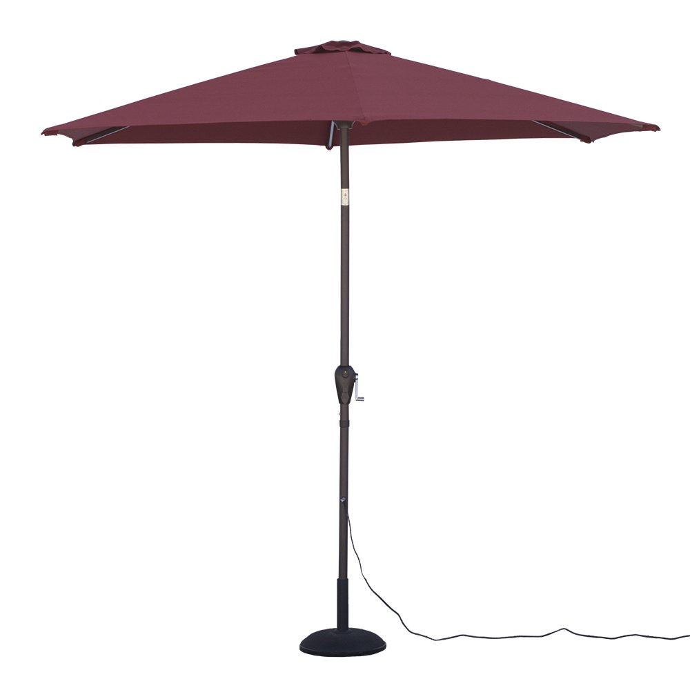 Premium 432 LED Outdoor Patio Umbrella with Adjustable Dimmer - 9ft Red Canopy with Warm White Lights for Backyard, Poolside & Garden Relaxation