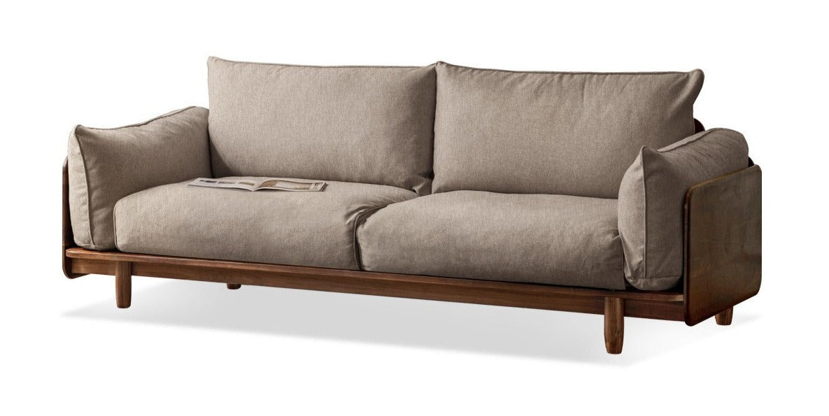 Premium Black Walnut Solid Wood Genuine Leather Sofa - Handcrafted Fabric Sofa for Living Room, Lounge & Office - Modern Comfort Furniture for Home Decor