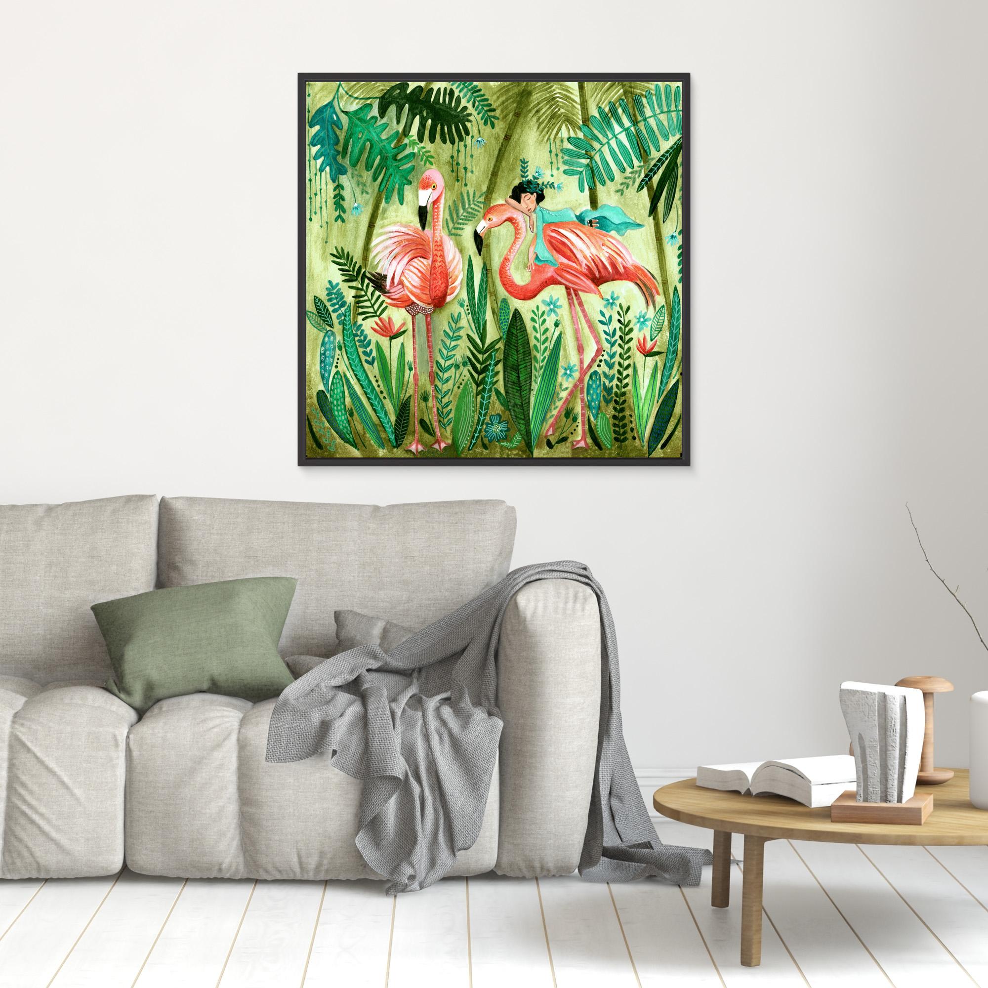 Flamingo Jungle Canvas Print by Caroline Bonne Müller - Tropical Wall Art for Living Room, Bedroom & Office Decor