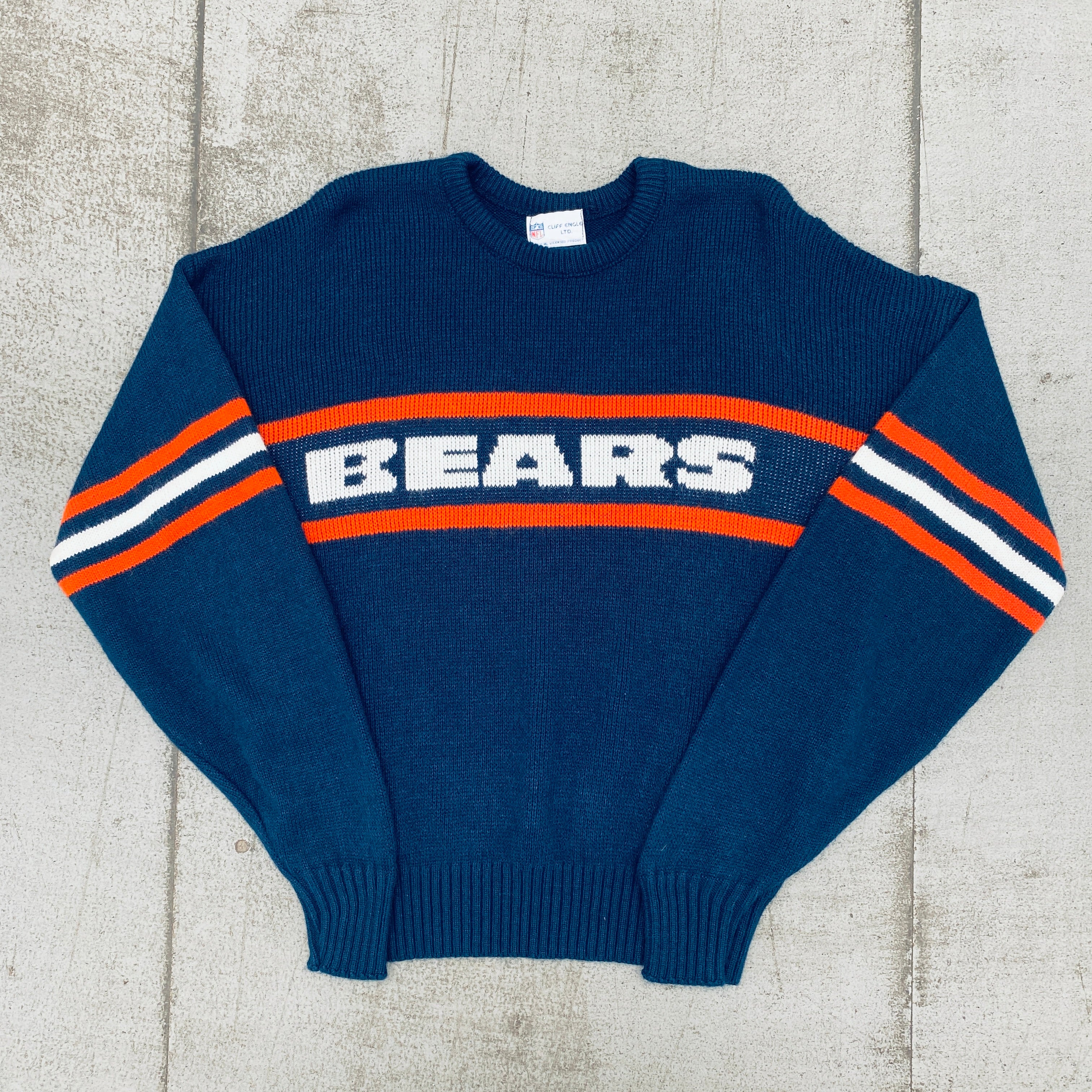 Chicago Bears 1980s Cliff Engle The Ditka Knitted Sweater (Large) - Vintage NFL Football Fan Apparel for Game Day & Casual Wear