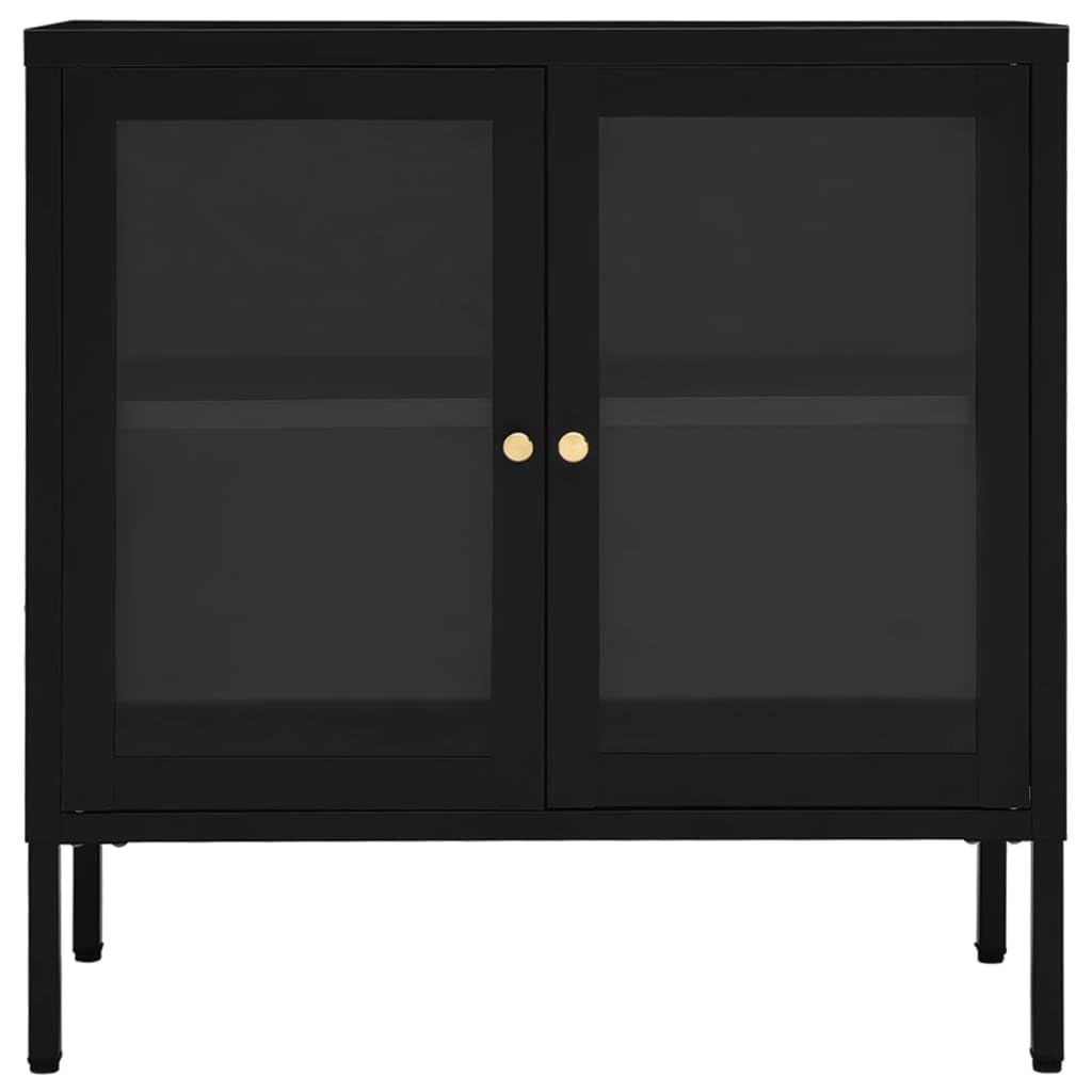 Modern Sideboard with Glass Door - Black Steel Storage Cabinet with Adjustable Shelf & Feet - Bookshelf, Media Storage & Home Decor Organizer for Living Room, Bedroom or Office